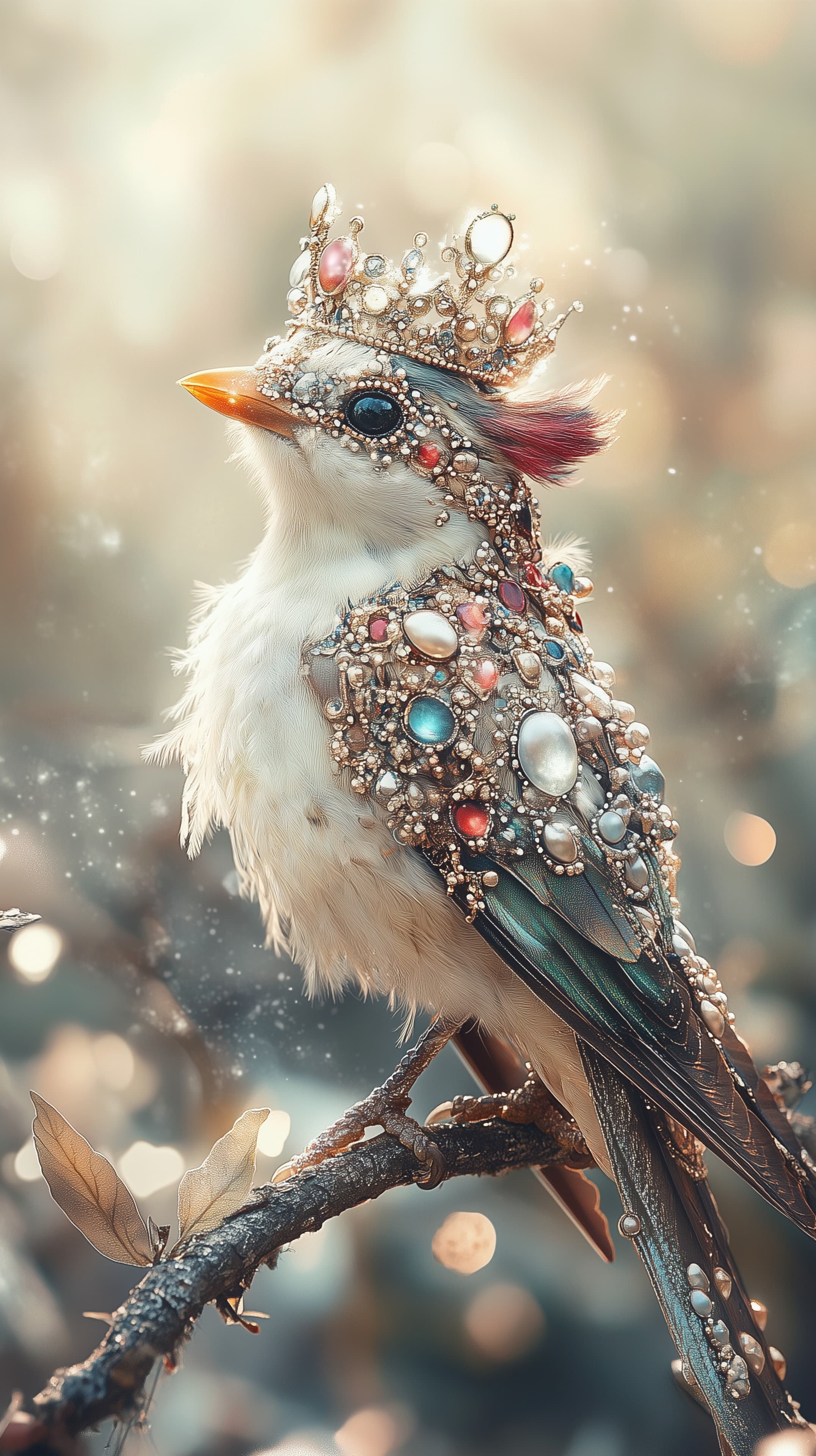 Fantasy Jeweled Crowned Bird Wallpaper with Sparkling Gems - High Resolution bokeh-background Wallpaper for Mobile and Desktop