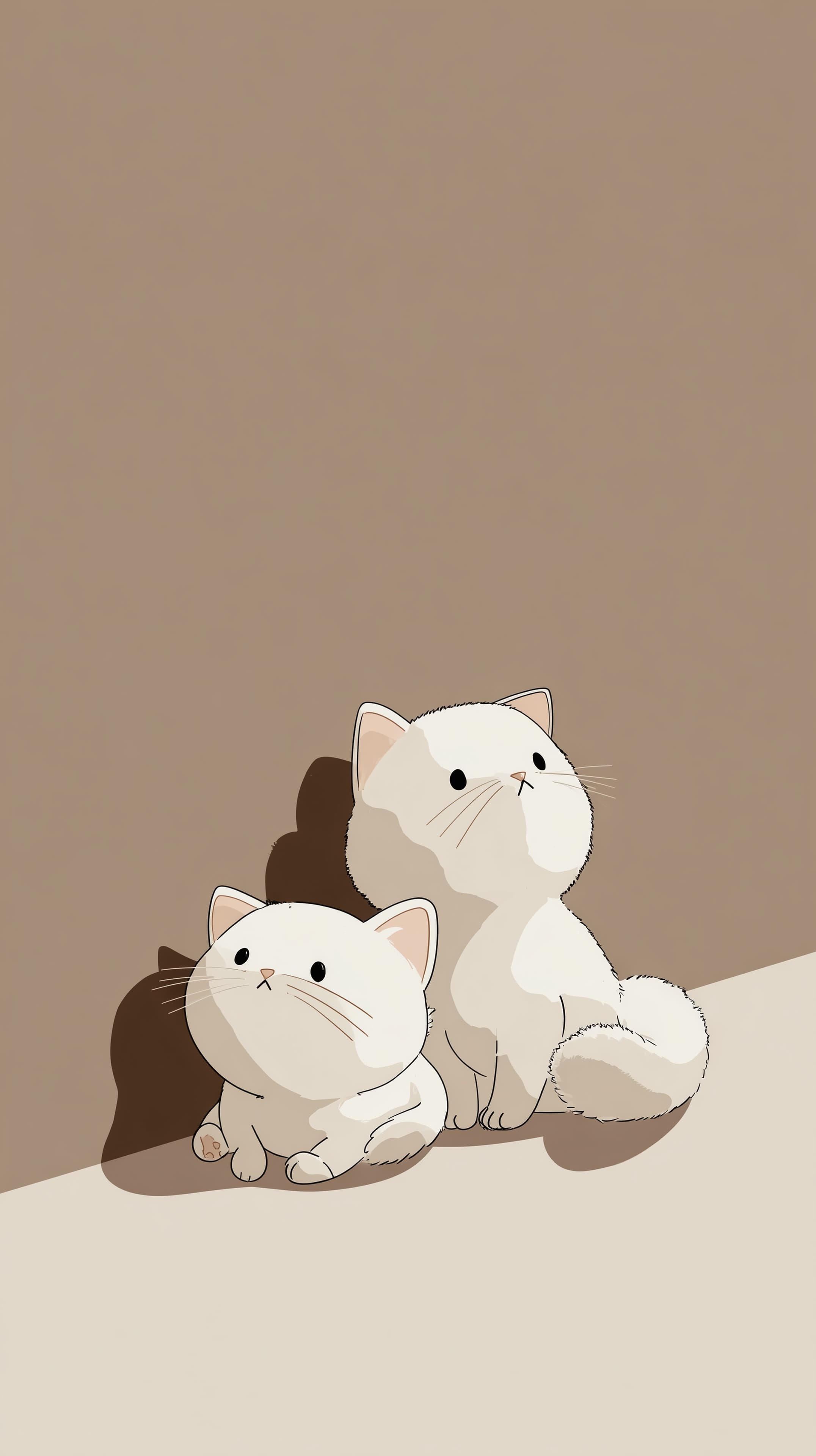 Cozy White Cat Duo in Soft Beige Cartoon Wallpaper - High Resolution beige-background Wallpaper for Mobile and Desktop