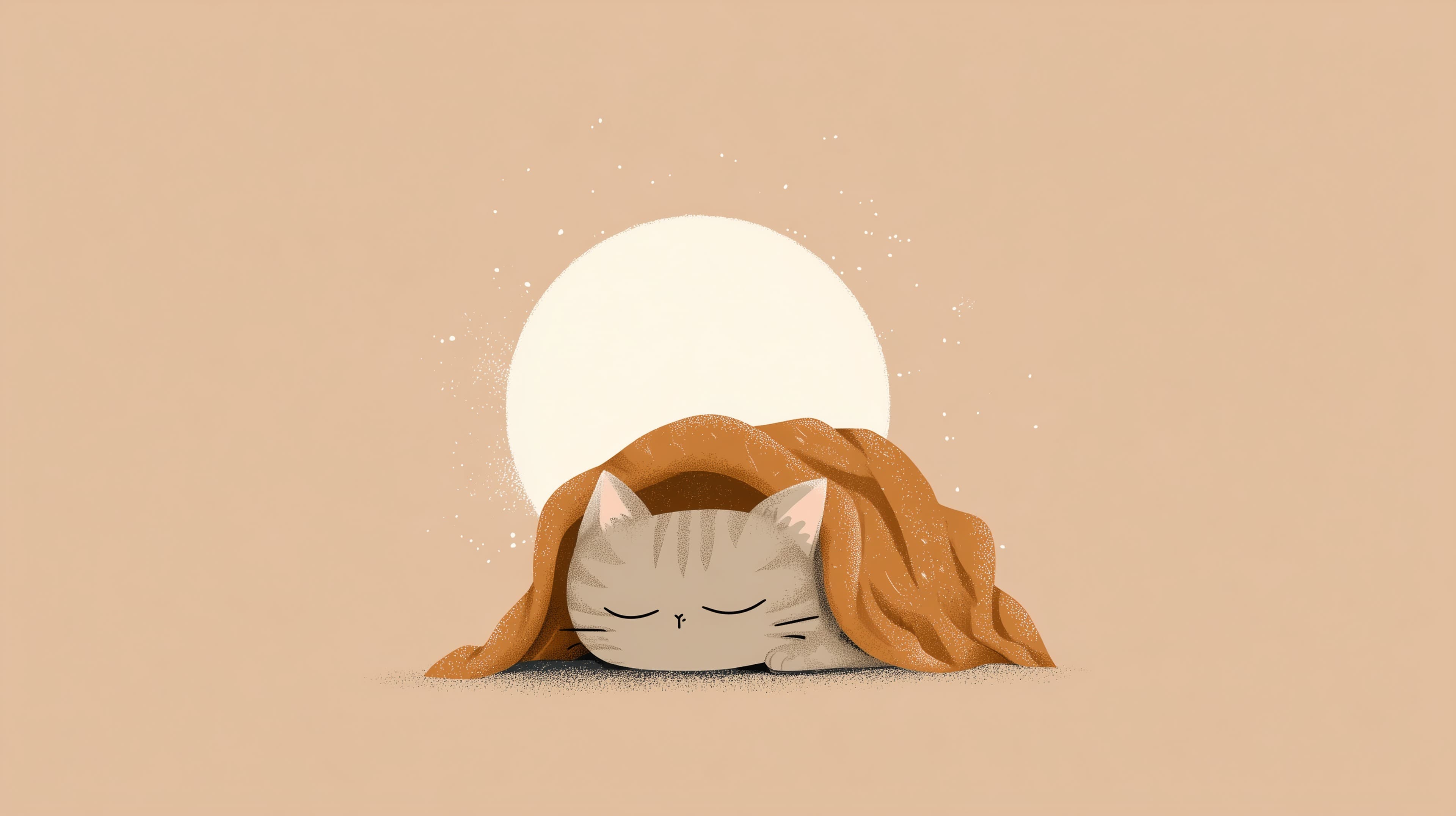 Cozy Sleeping Kitten Under a Warm Sun Illustration - High Resolution cozy Wallpaper for Mobile and Desktop