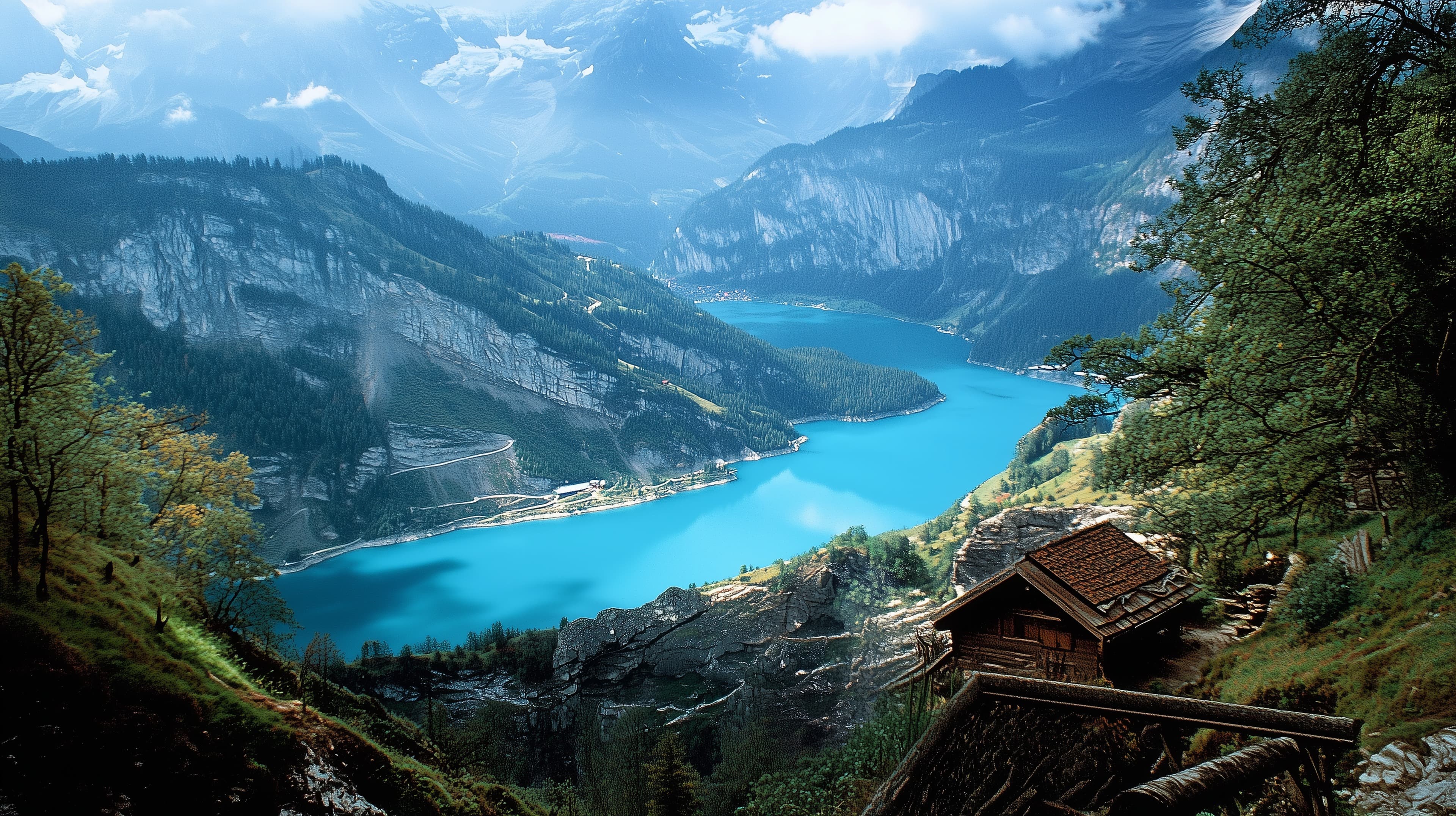 Azure Mountain Lake Vista - Serene Valley Landscape Wallpaper - High Resolution mountain Wallpaper for Mobile and Desktop