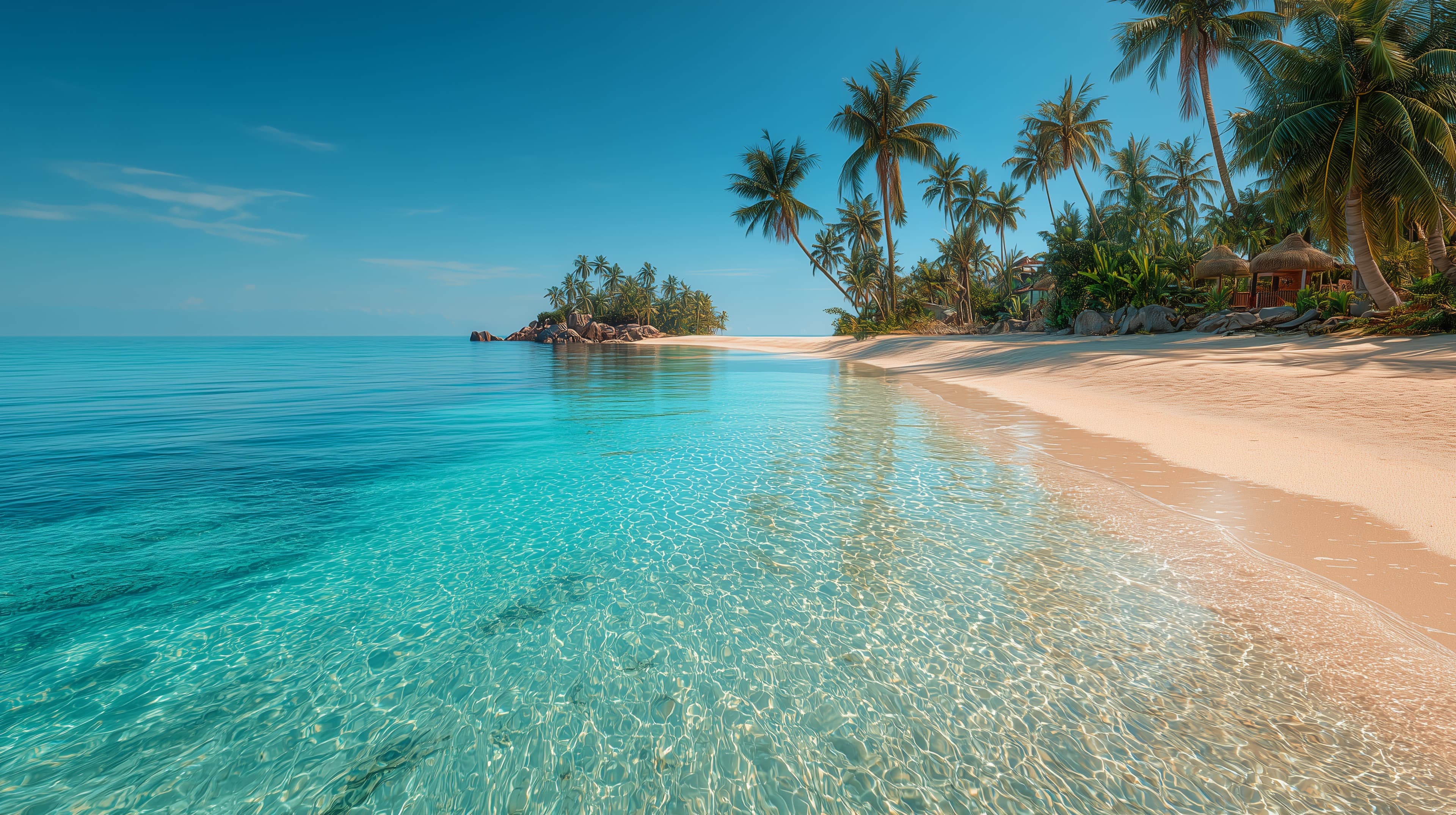 Tropical Beach Paradise: Turquoise Waters and Palm Trees - High Resolution beach Wallpaper for Mobile and Desktop