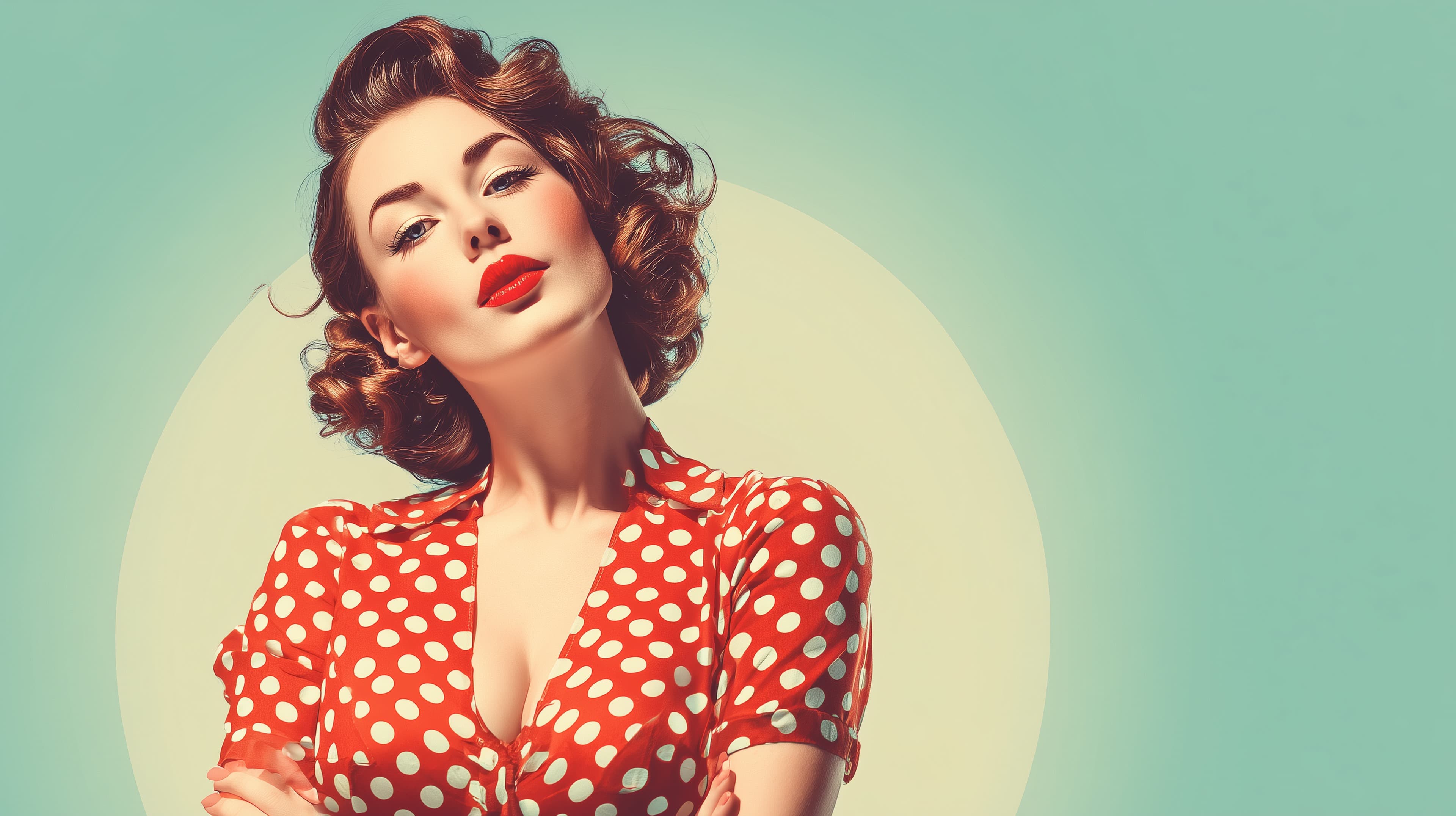 Retro Pin-Up Portrait in Red Polka Dot Dress - Vintage Glam Wallpaper - High Resolution bold-makeup Wallpaper for Mobile and Desktop