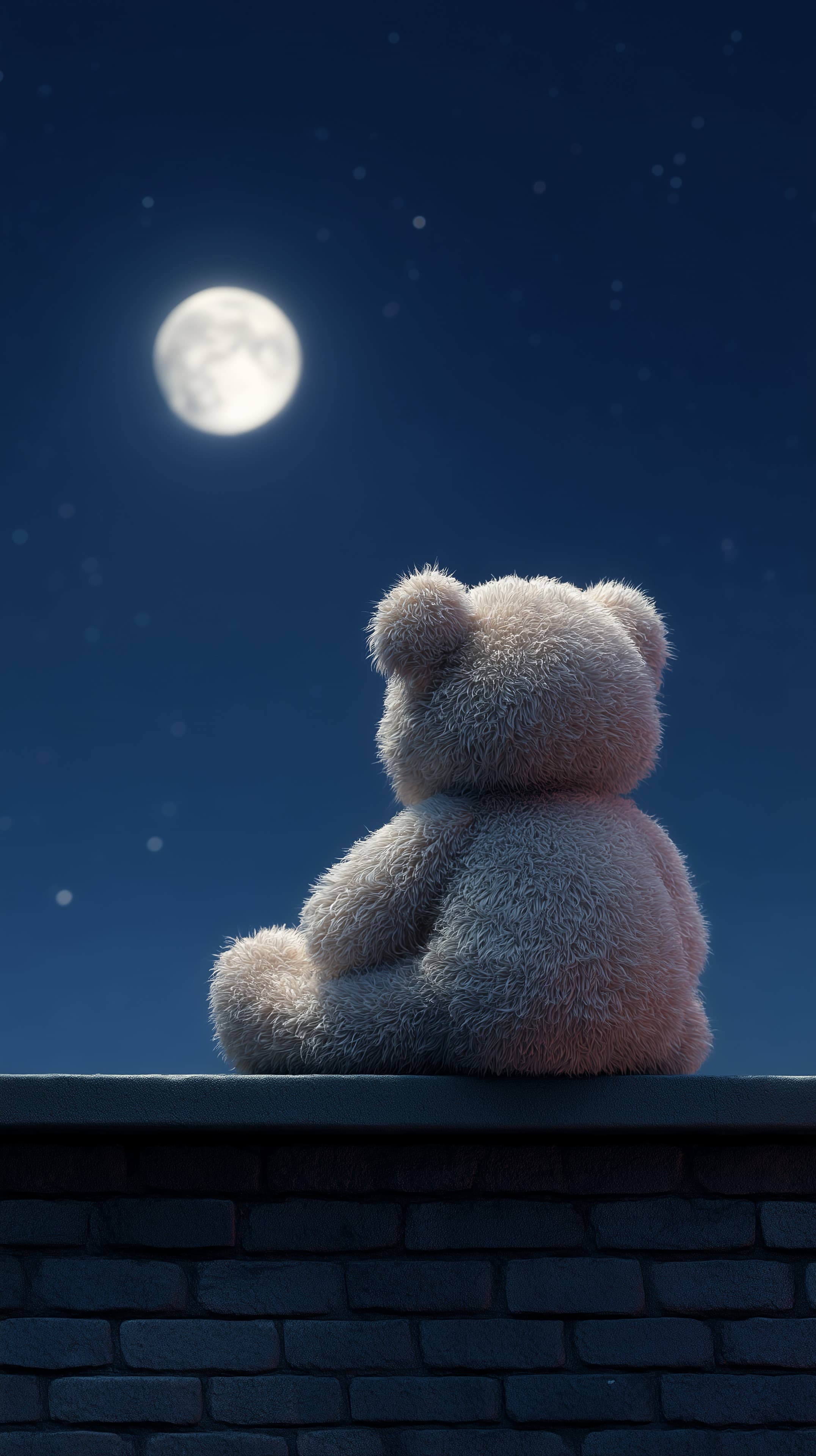 Moonlit Night: Soft Teddy Bear Gazing at the Moonlight - High Resolution blue-wallpaper Wallpaper for Mobile and Desktop