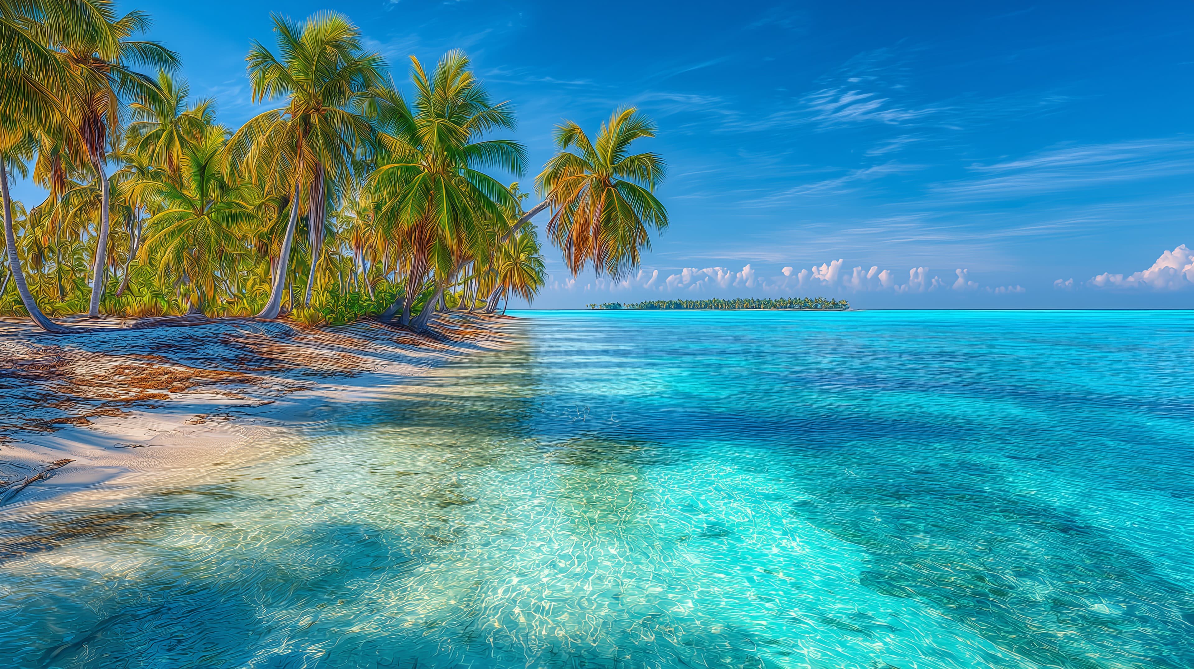 Tropical Beach Paradise: Palm Trees & Crystal Turquoise Waters - High Resolution beach Wallpaper for Mobile and Desktop
