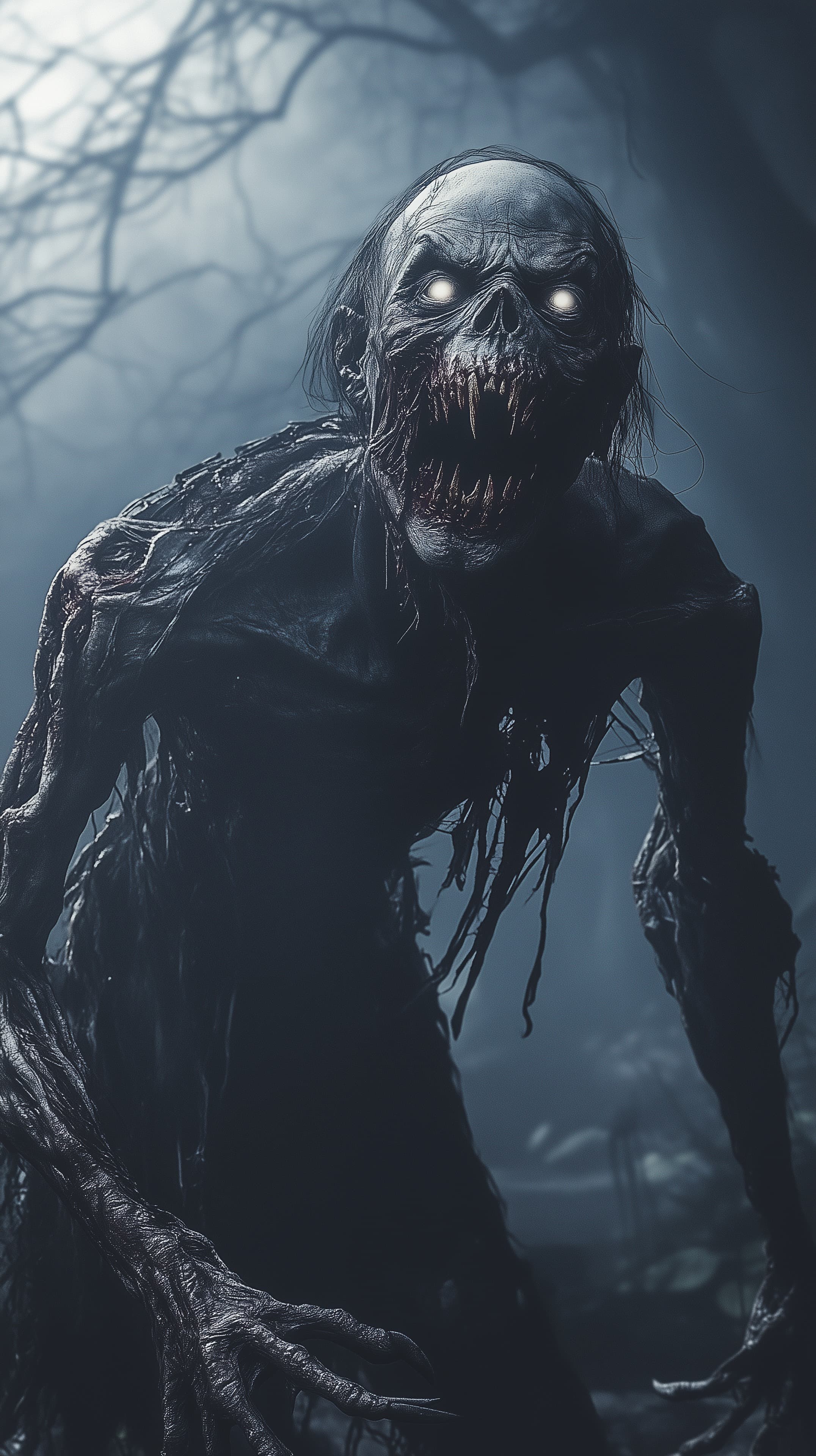 Eerie Forest Zombie: Dark Horror Creature Wallpaper - High Resolution undead Wallpaper for Mobile and Desktop