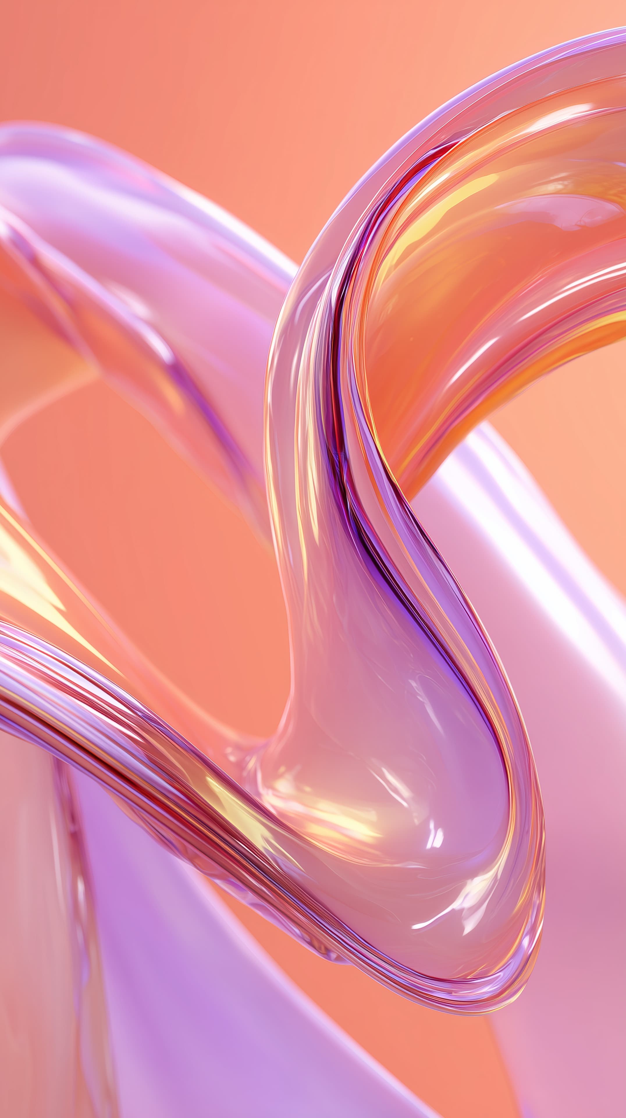 Dreamy Abstract Glassy Ribbons in Peach and Purple Tones - High Resolution 3d-illustration Wallpaper for Mobile and Desktop