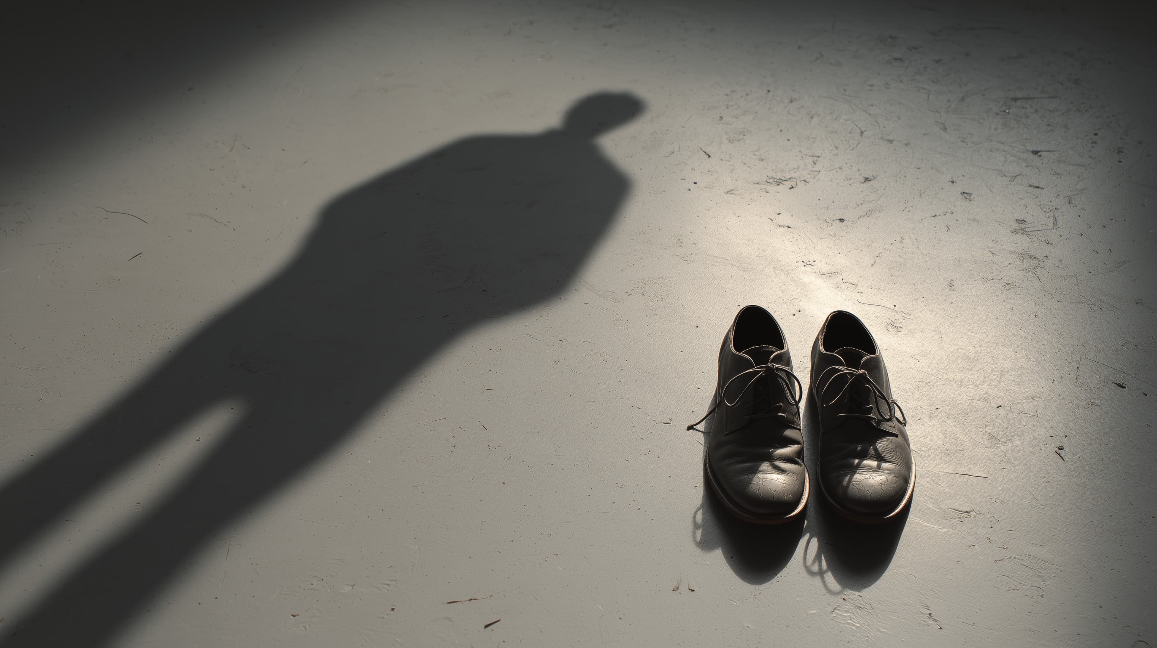 Moody Shoe Shadow: Minimalist Silhouette on a Plain Floor - High Resolution shoes Wallpaper for Mobile and Desktop