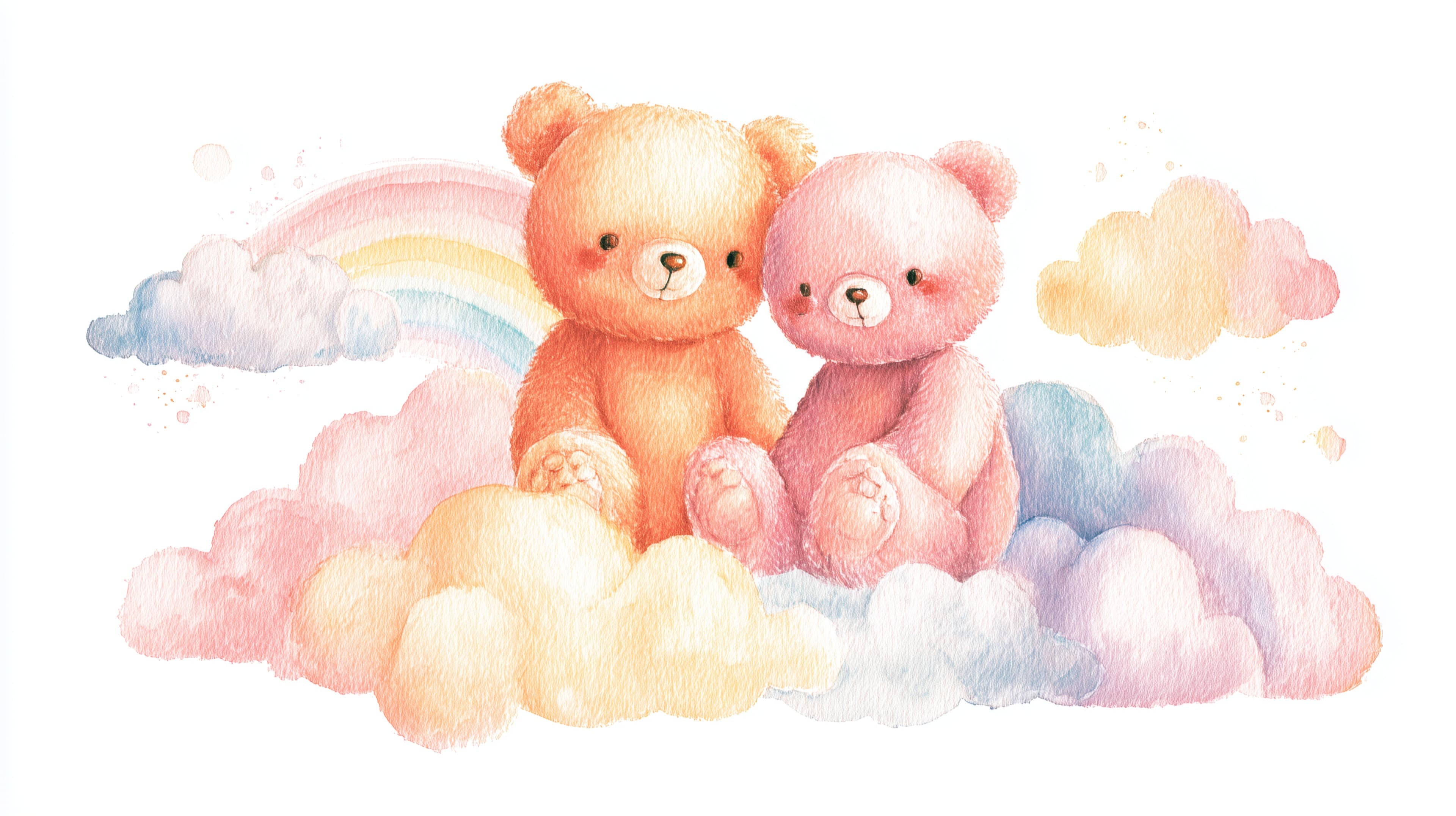 Pastel Watercolor Bears on Dreamy Cloud Wallpaper Art - High Resolution cloud-wallpaper Wallpaper for Mobile and Desktop