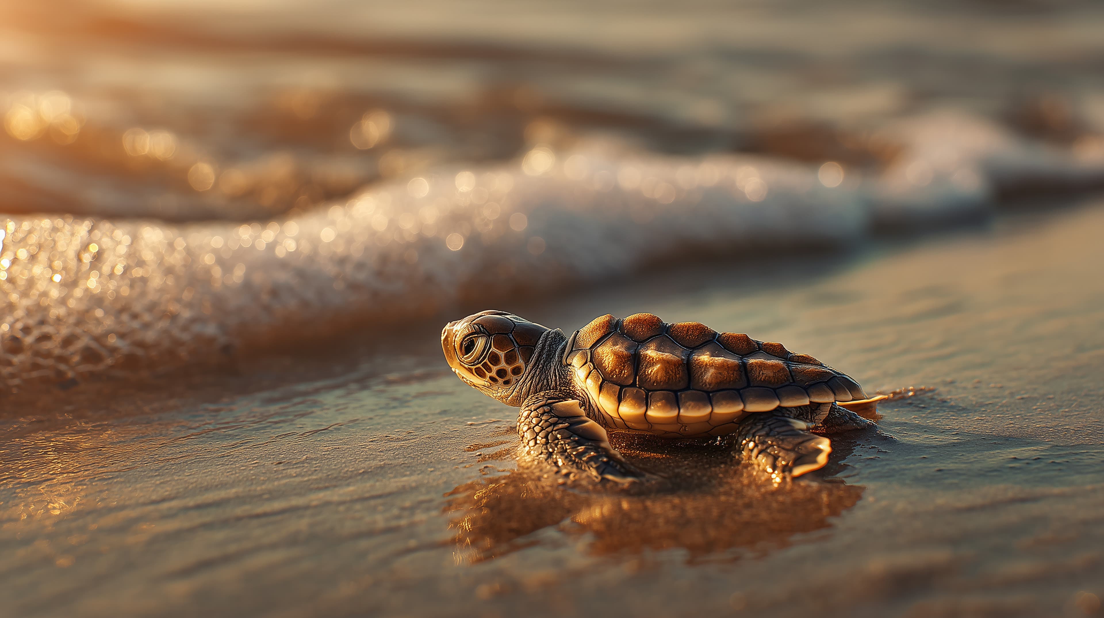 Golden Hour Sea Turtle on Sunset Beach Wallpaper - HD - High Resolution sea-turtle Wallpaper for Mobile and Desktop