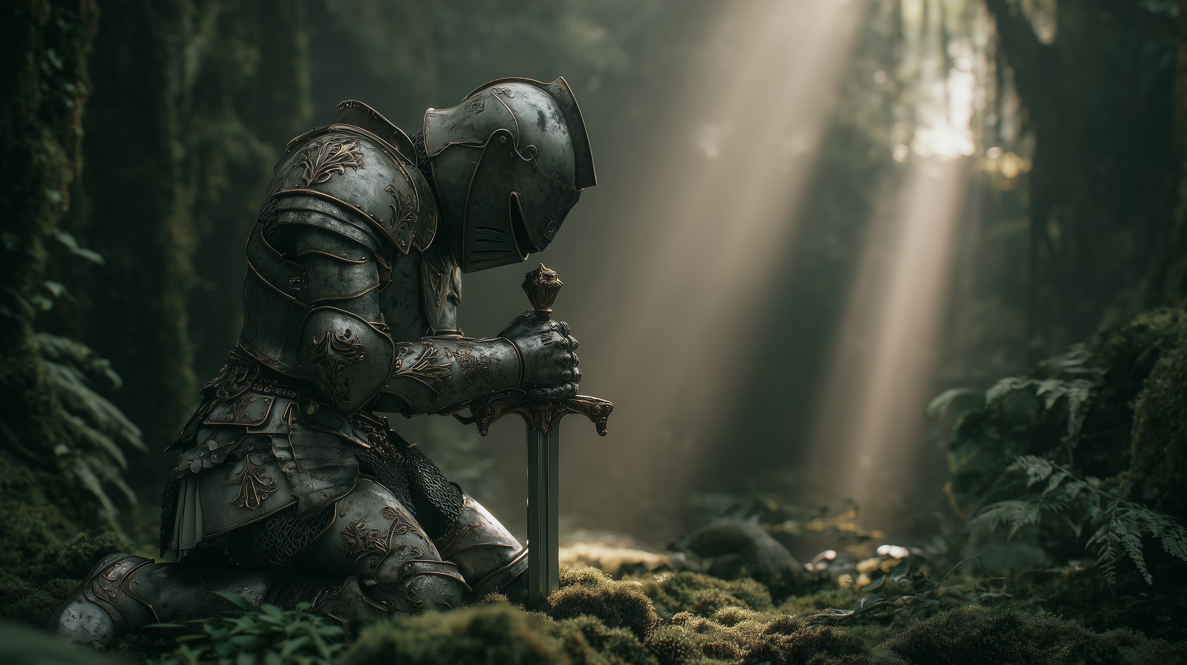 Mystic Knight in Sunlit Forest - Epic Armor Portrait - High Resolution knight Wallpaper for Mobile and Desktop