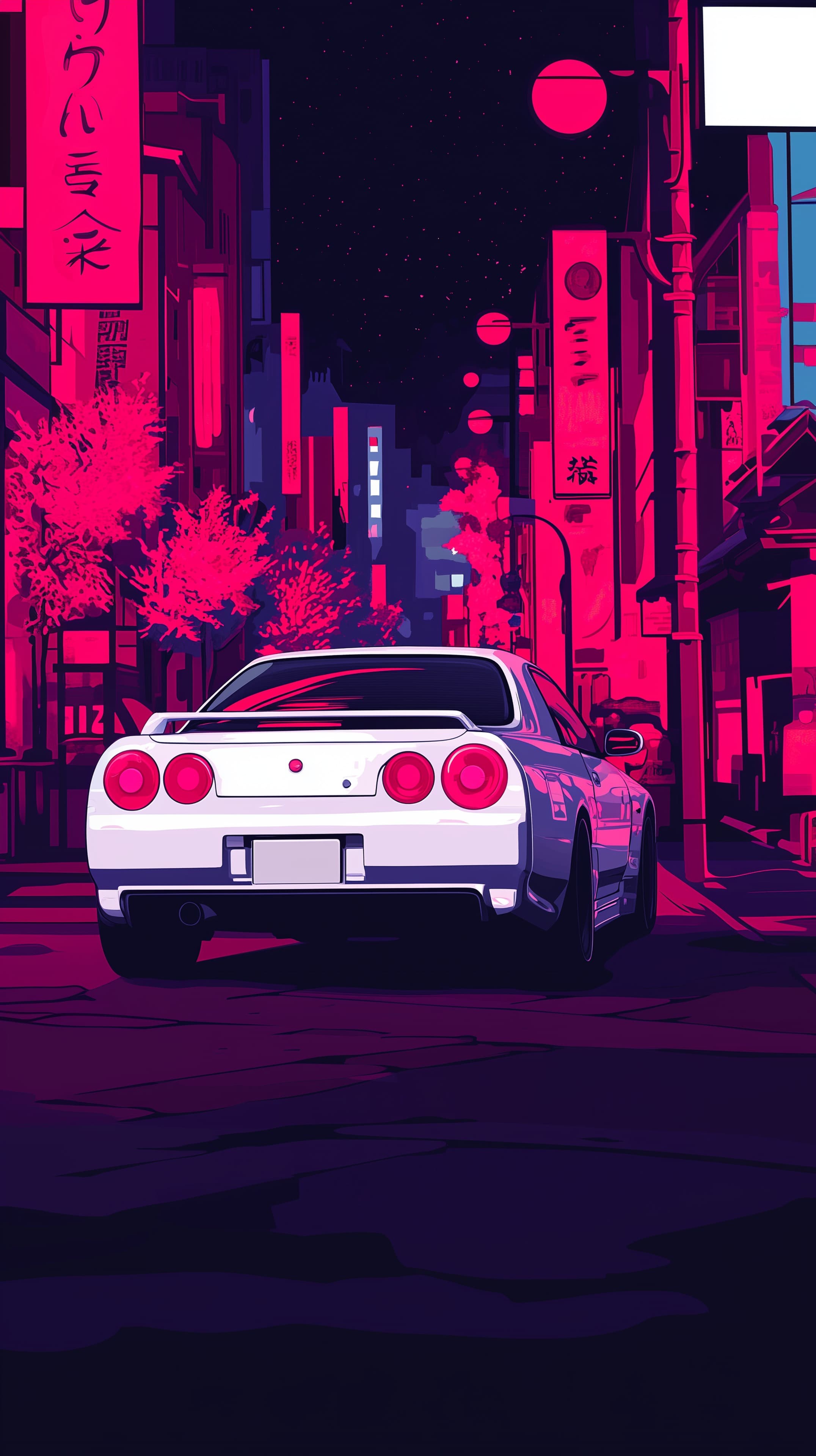 Neon Night City Car in Cyberpunk Street Scene Wallpaper - High Resolution cityscape Wallpaper for Mobile and Desktop