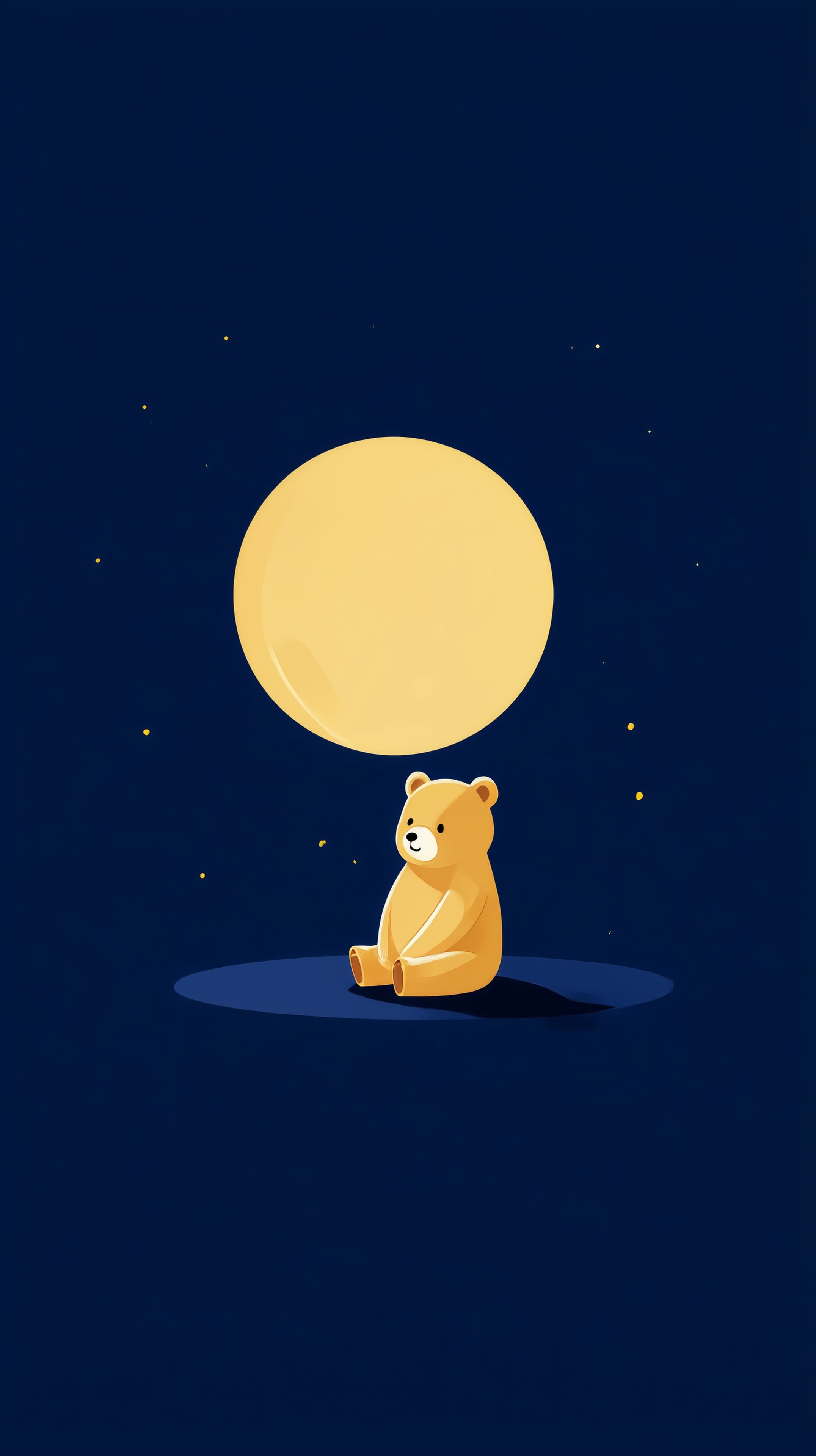 Cute Bear Under a Big Moon — Night Sky Illustration - High Resolution animal-illustration Wallpaper for Mobile and Desktop