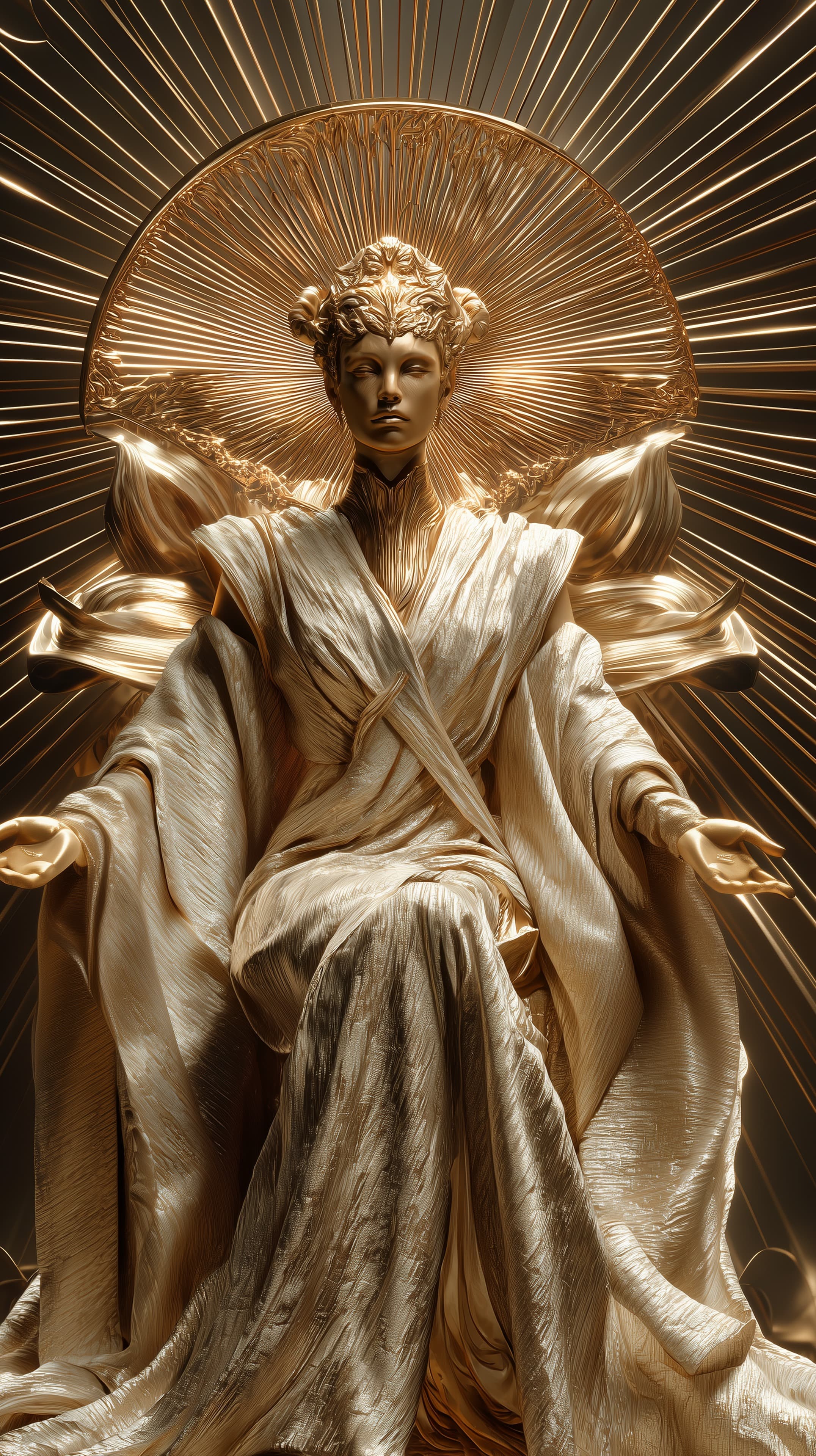 Golden Divine Figure with Radiant Halo - Metallic Art Wallpaper - High Resolution digital-art Wallpaper for Mobile and Desktop