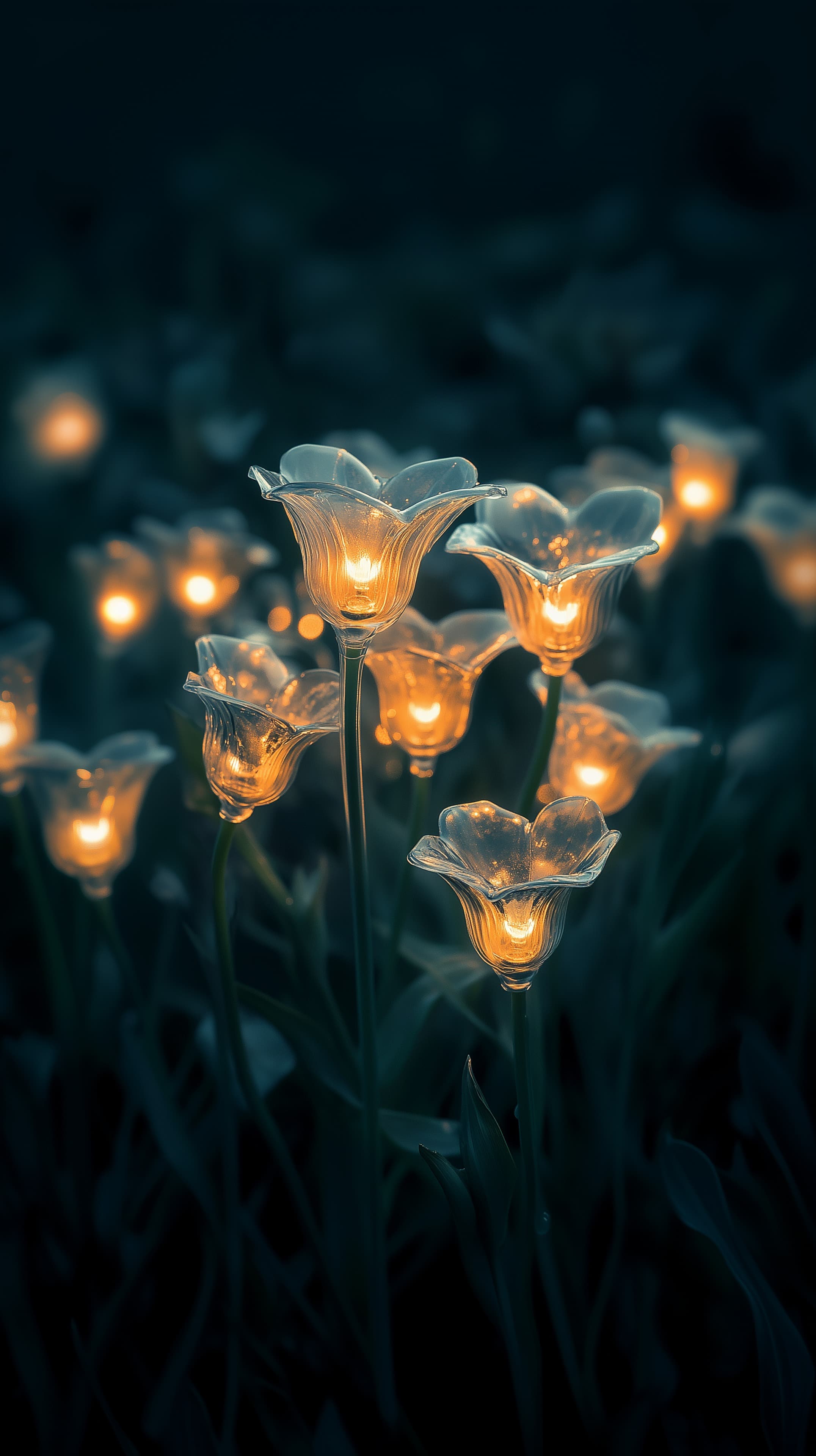 Glowing Flower Lanterns in a Night Garden Wallpaper - High Resolution ambient-light Wallpaper for Mobile and Desktop