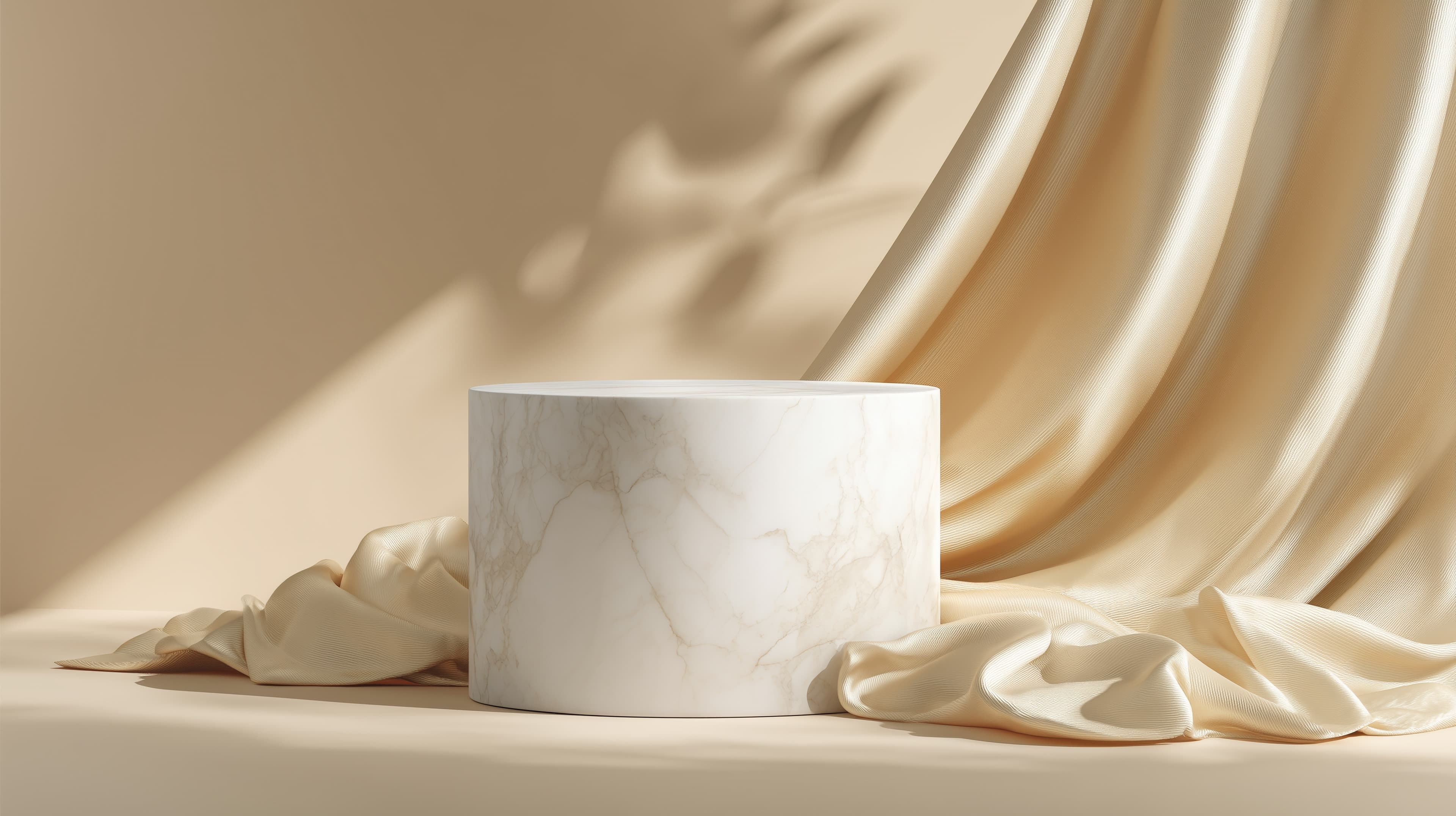 Cream Marble Pedestal with Draped Fabric — Elegant Still Life - High Resolution marble-pedestal Wallpaper for Mobile and Desktop