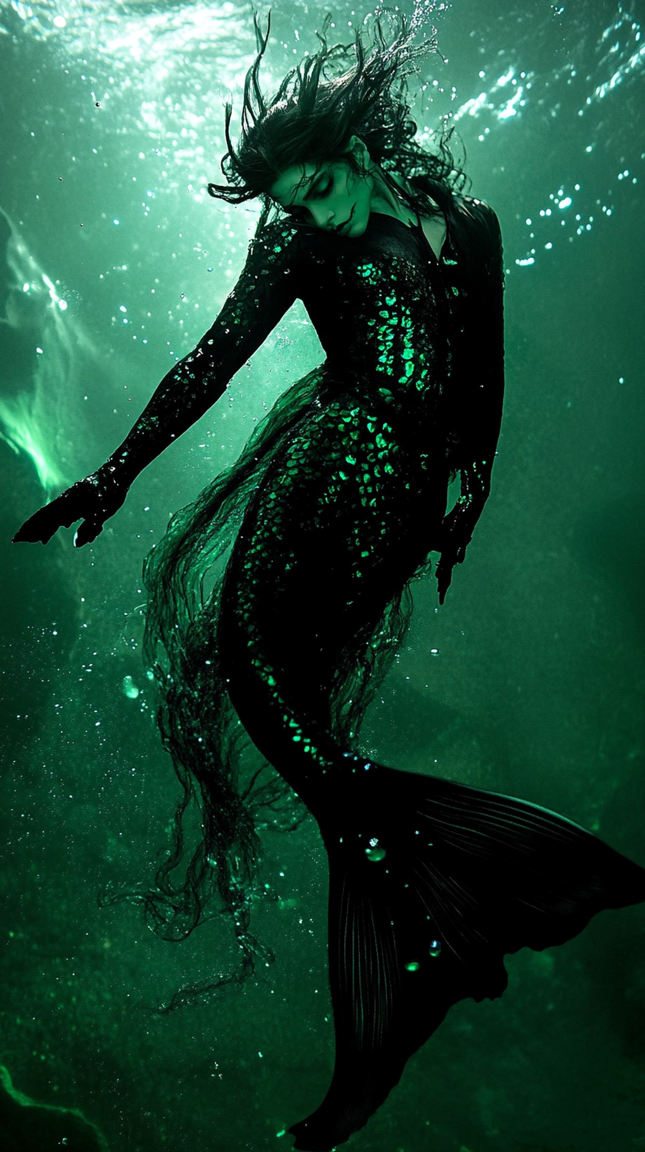 Mystic Mermaid in an Enchanted Underwater Forest with Teal Glow - High Resolution mermaid Wallpaper for Mobile and Desktop