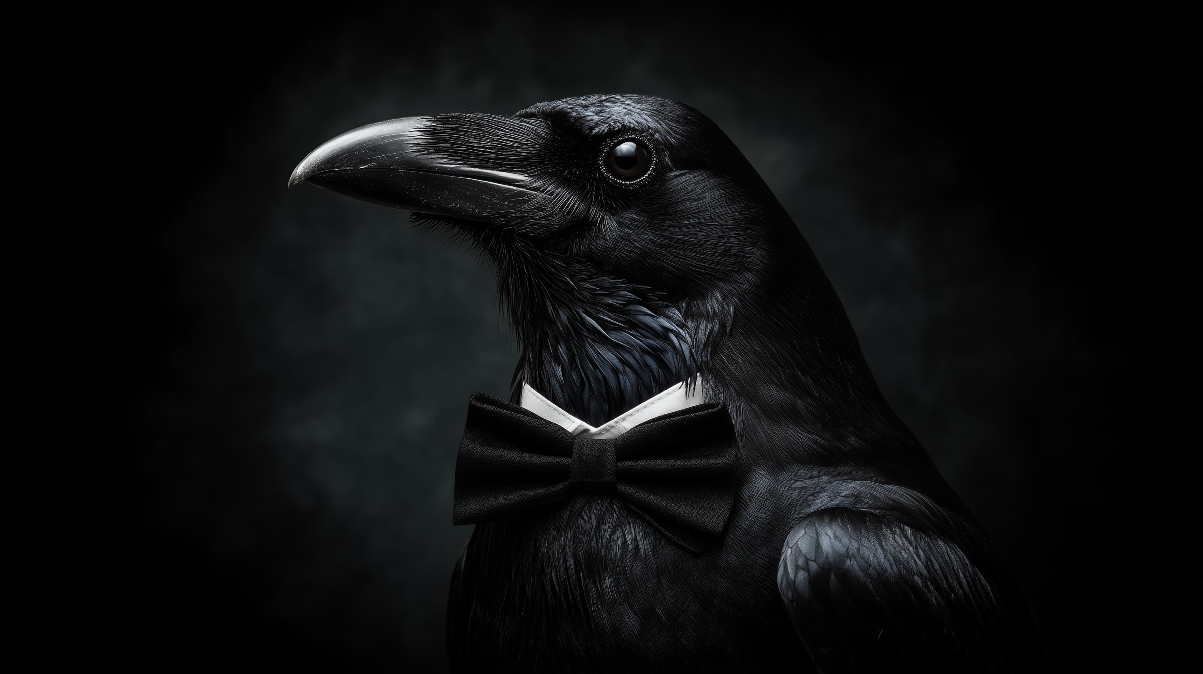 Elegant Black Raven in Bow Tie - Dark Atmospheric Wallpaper - High Resolution raven Wallpaper for Mobile and Desktop