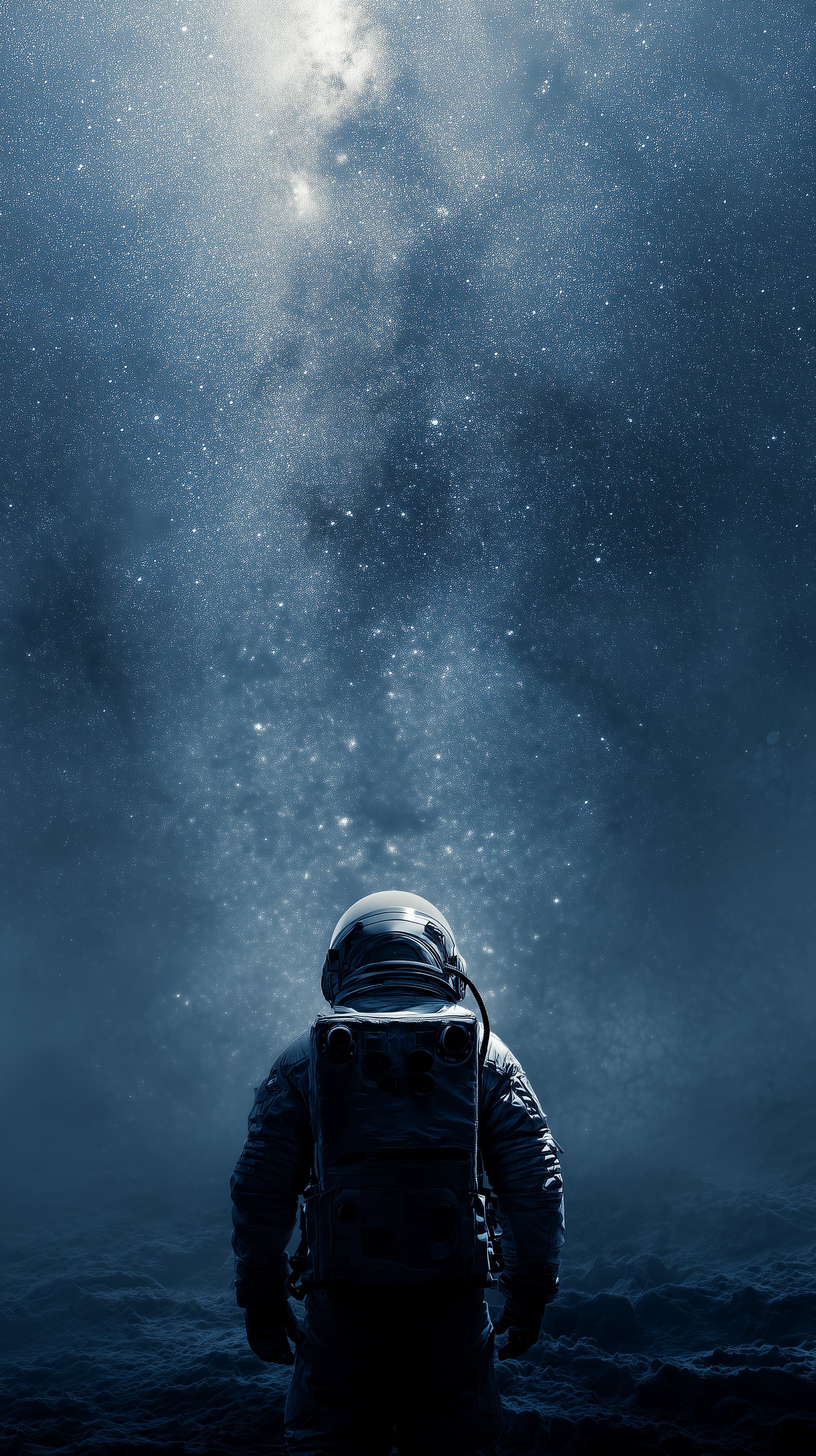 Astronaut Beneath a Starry Galaxy on an Icy Horizon - High Resolution astronaut Wallpaper for Mobile and Desktop