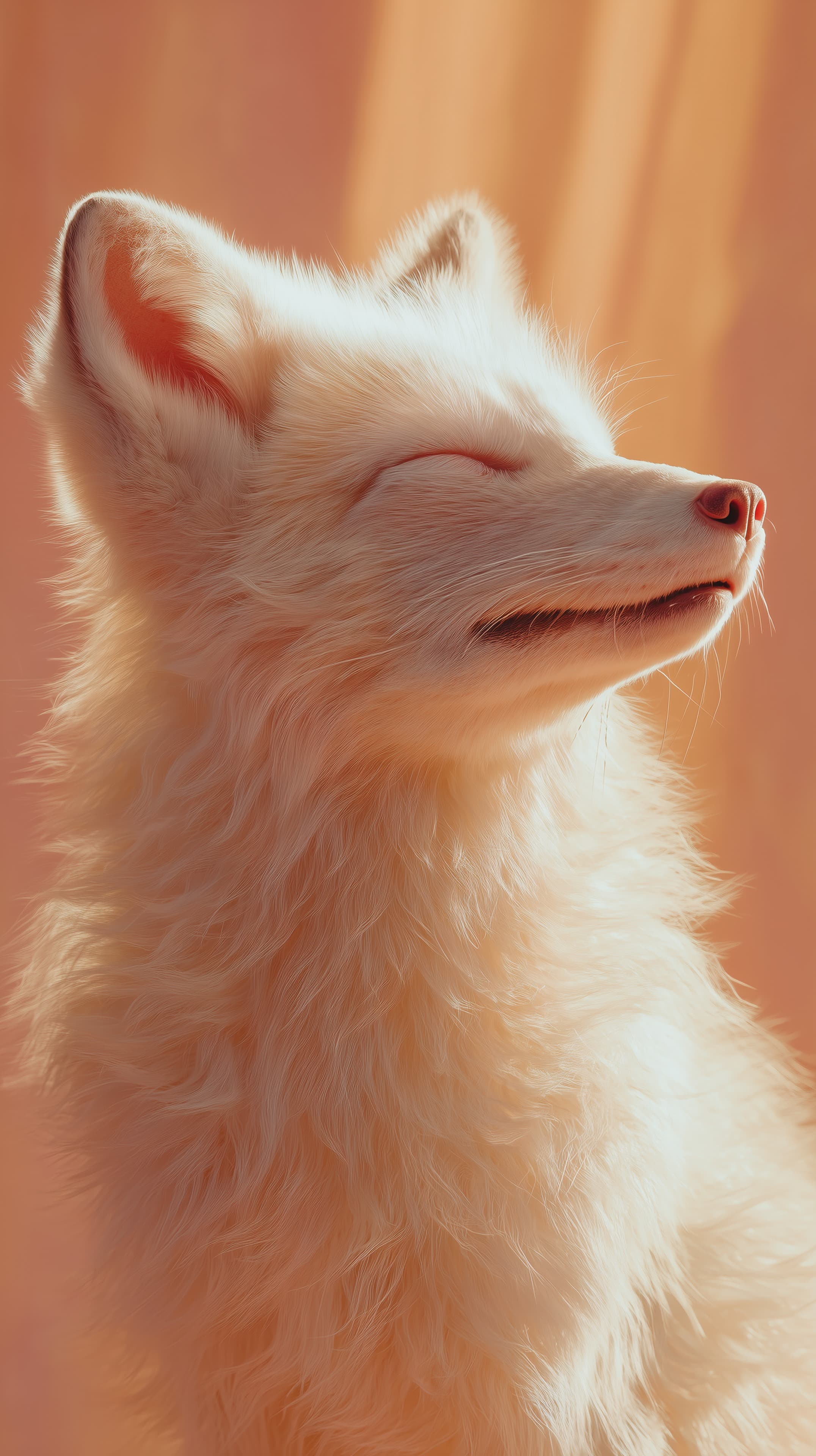 Soft White Cat Portrait in Warm Peach Light Dreamy Wallpaper - High Resolution animal-portrait Wallpaper for Mobile and Desktop