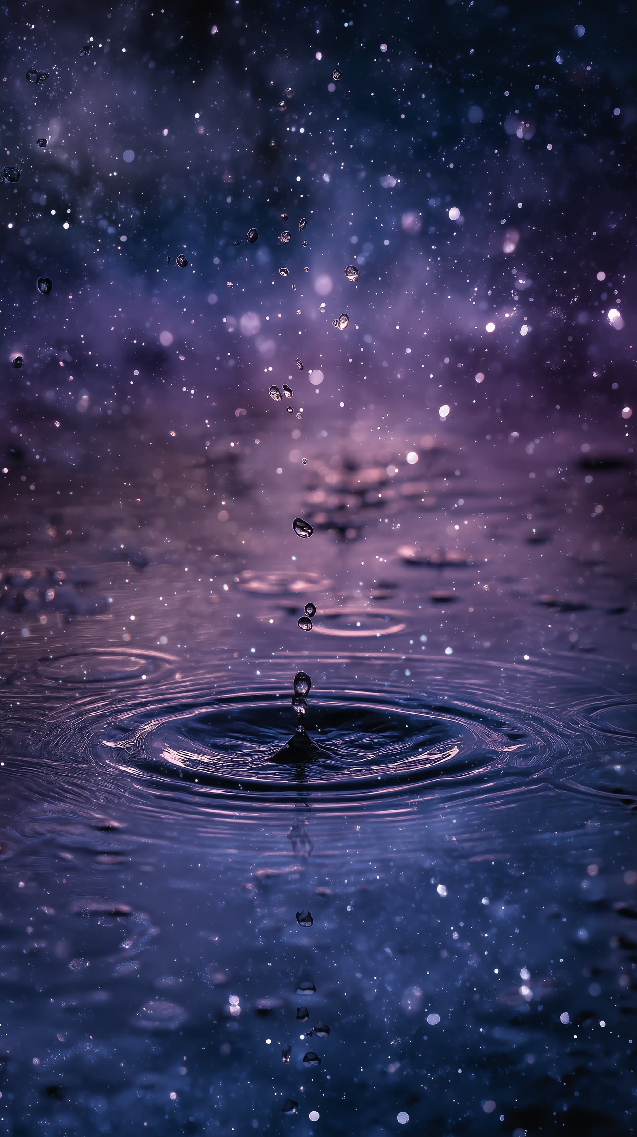 Dreamy Violet Water Droplet Ripple Wallpaper with Night Sky Hues - High Resolution abstract Wallpaper for Mobile and Desktop