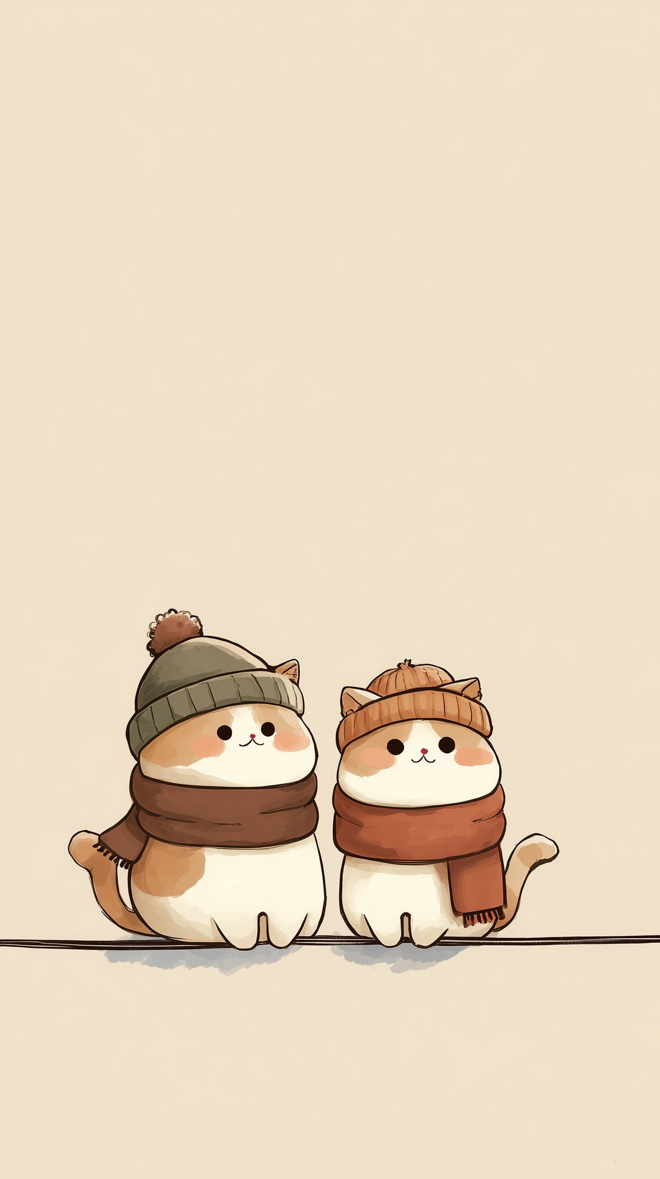Cozy Winter Cats Wallpaper - Adorable Kawaii Friends in Scarves - High Resolution cartoon-cats Wallpaper for Mobile and Desktop
