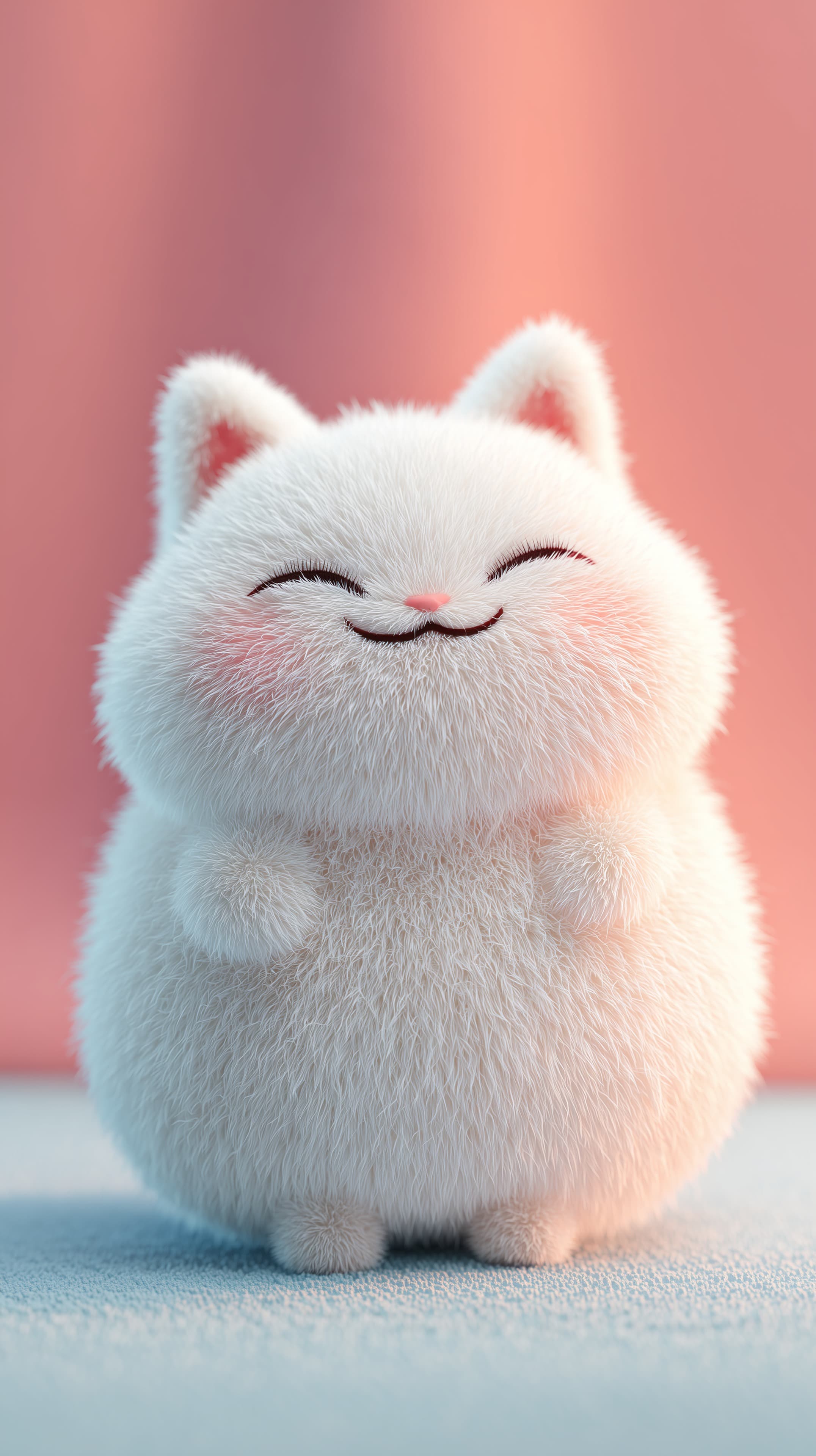 Adorable Fluffy White Kitty Character Wallpaper in Pastel - High Resolution 3d-illustration Wallpaper for Mobile and Desktop