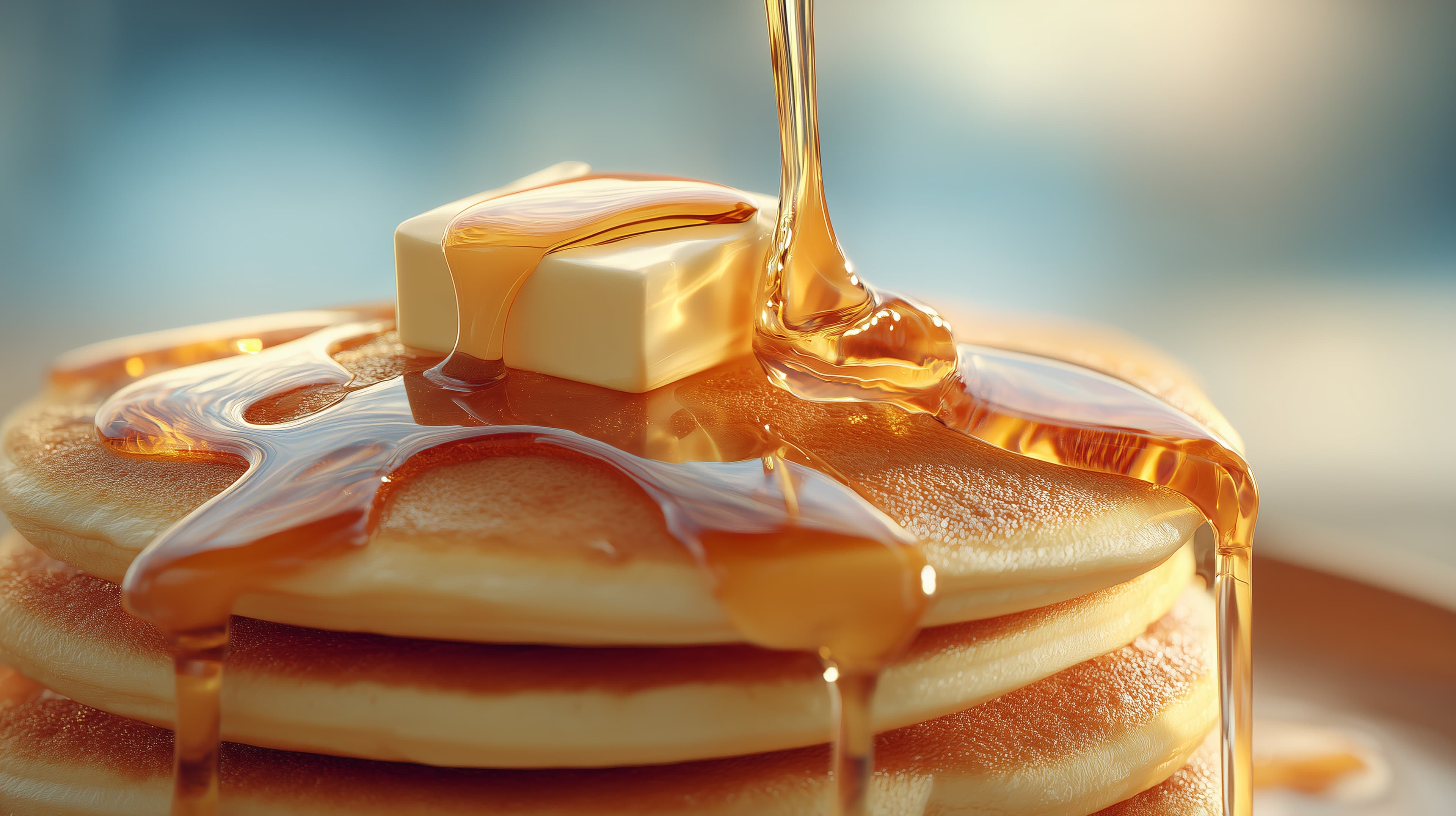 Golden pancakes with butter and syrup — cozy breakfast wallpaper - High Resolution pancakes Wallpaper for Mobile and Desktop