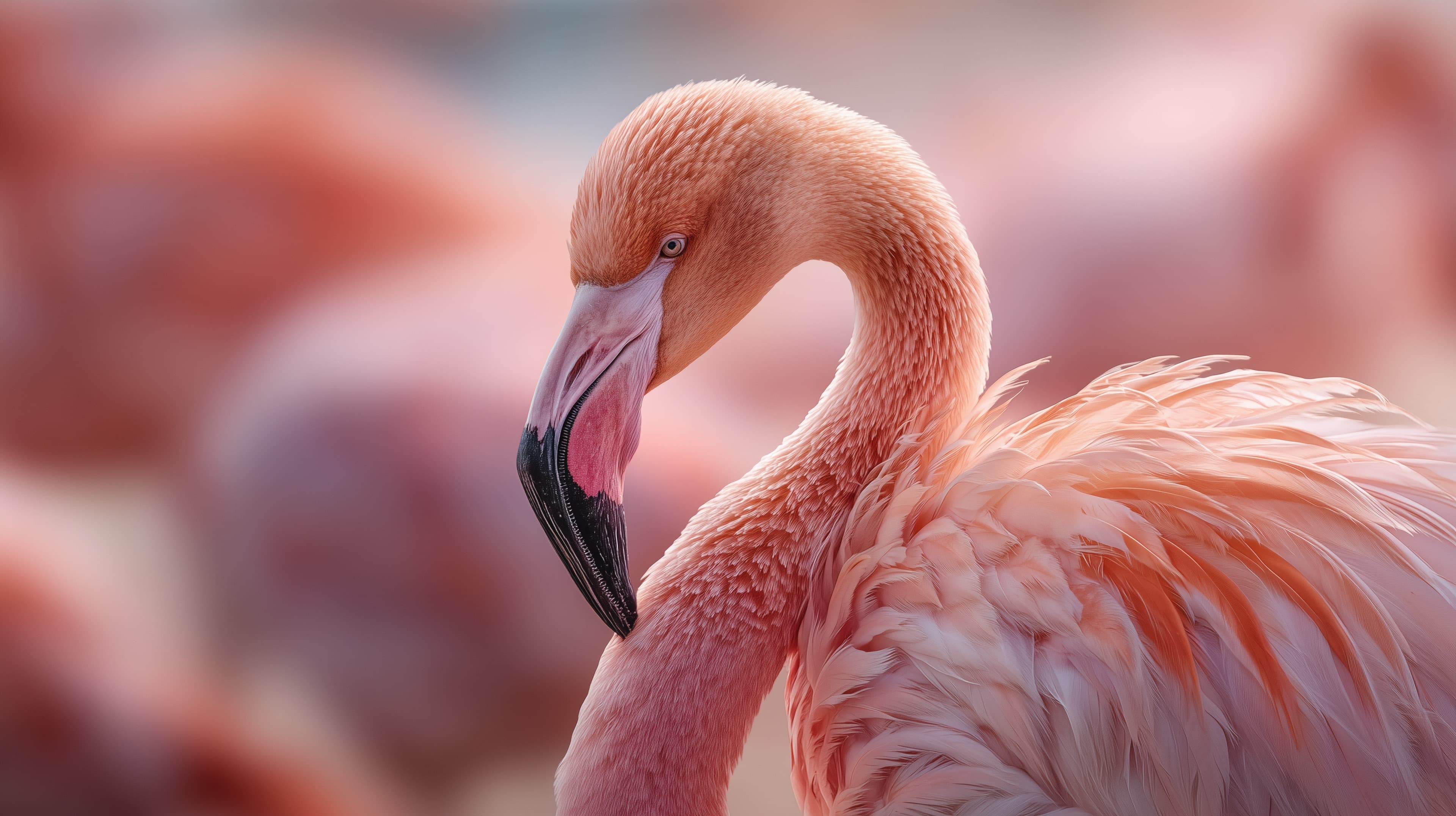 Soft Pink Flamingo Close-Up Wallpaper with Feathery Detail - High Resolution flamingo Wallpaper for Mobile and Desktop