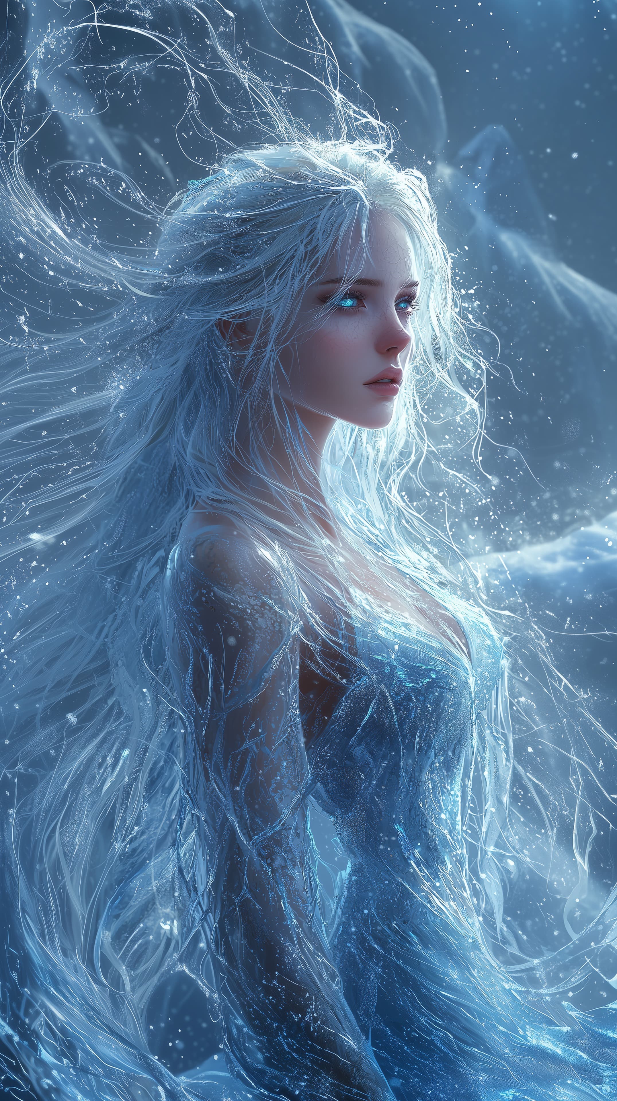 Ice Queen Fantasy Wallpaper: Frosty Ethereal Portrait - High Resolution arctic-mood Wallpaper for Mobile and Desktop