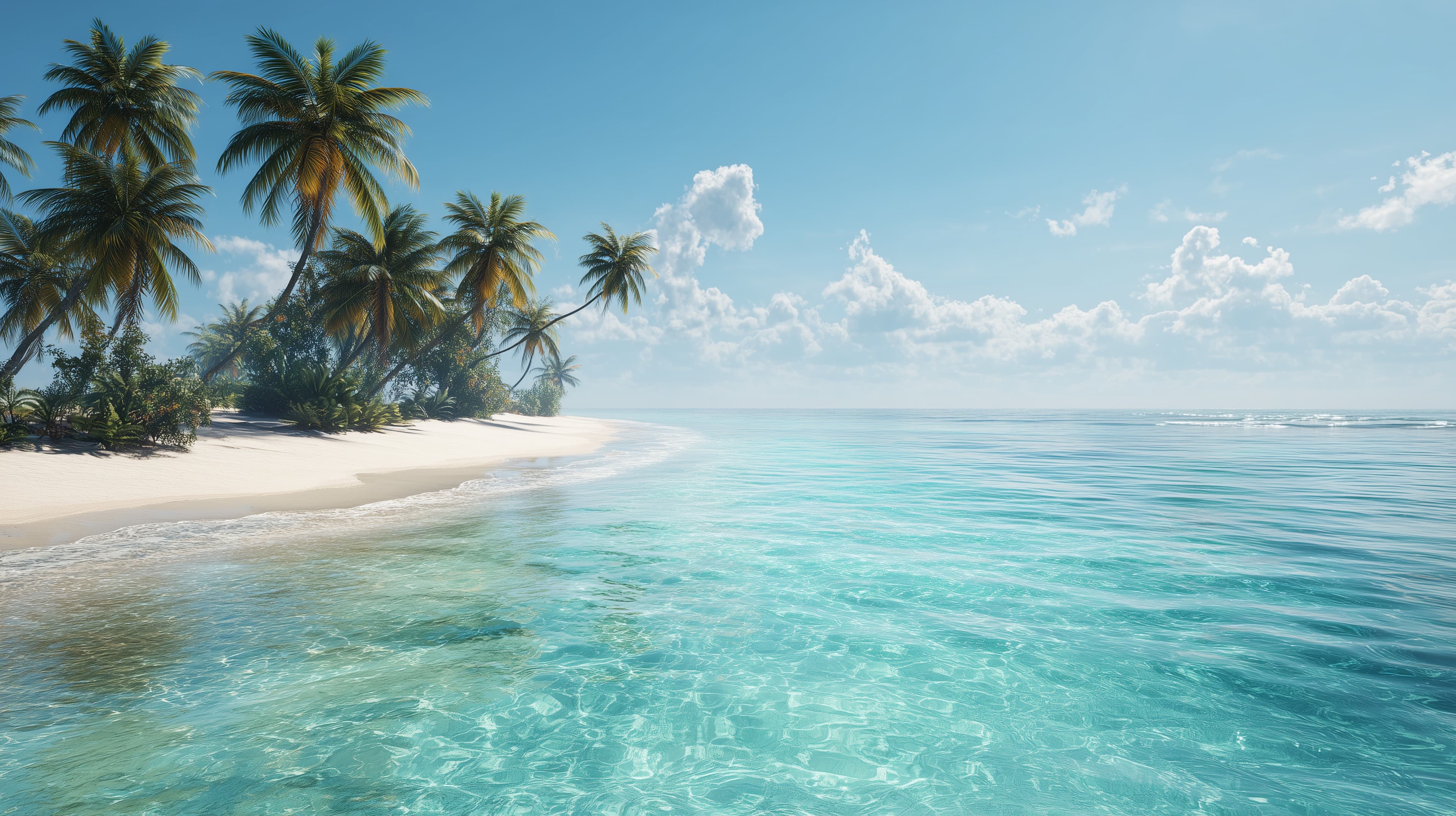 Tropical Beach Paradise with Palm Fringed Shoreline - High Resolution beach-wallpaper Wallpaper for Mobile and Desktop