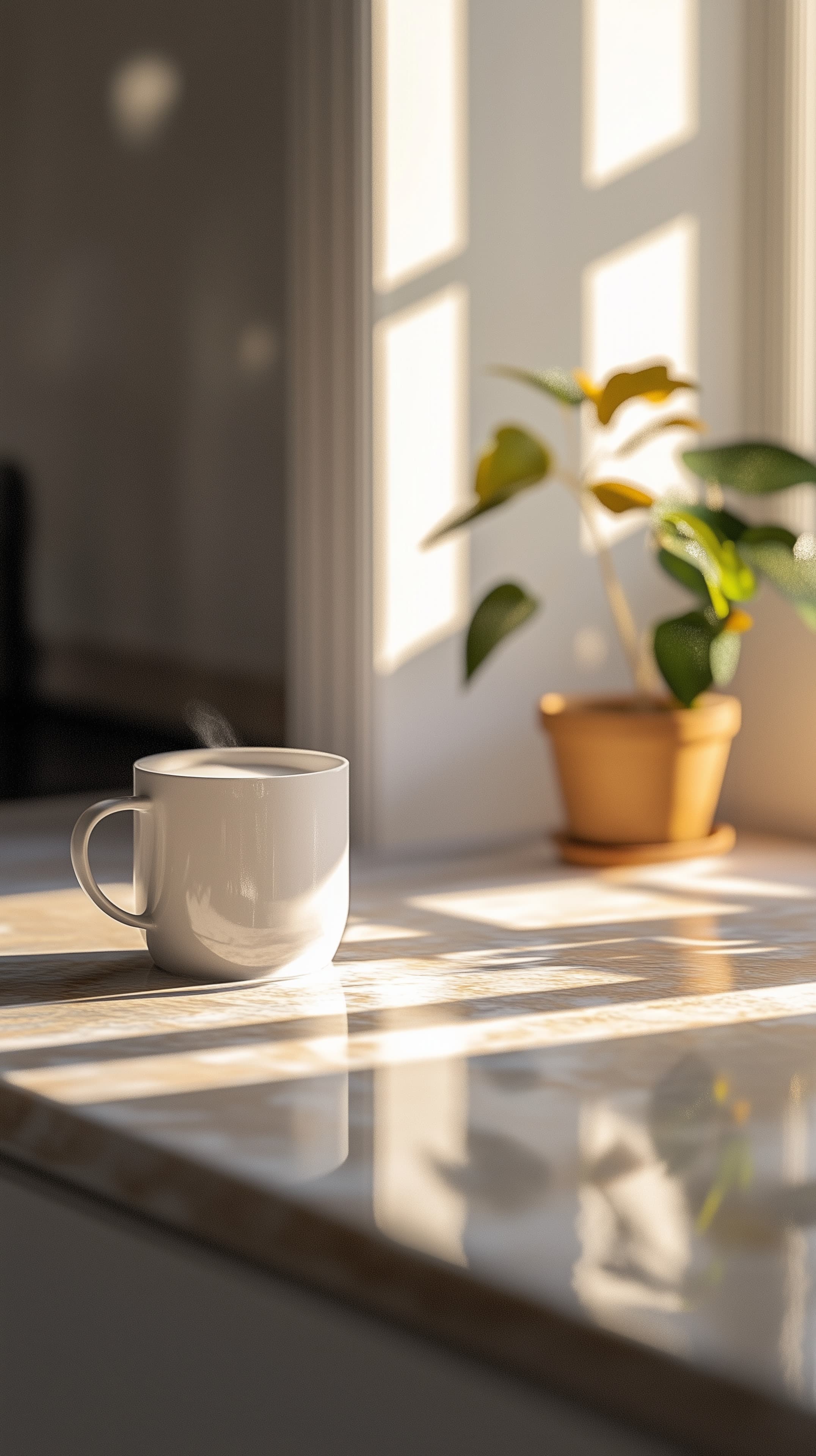 Warm Morning Light Over a Minimalist Window Sill Mug - High Resolution mug Wallpaper for Mobile and Desktop
