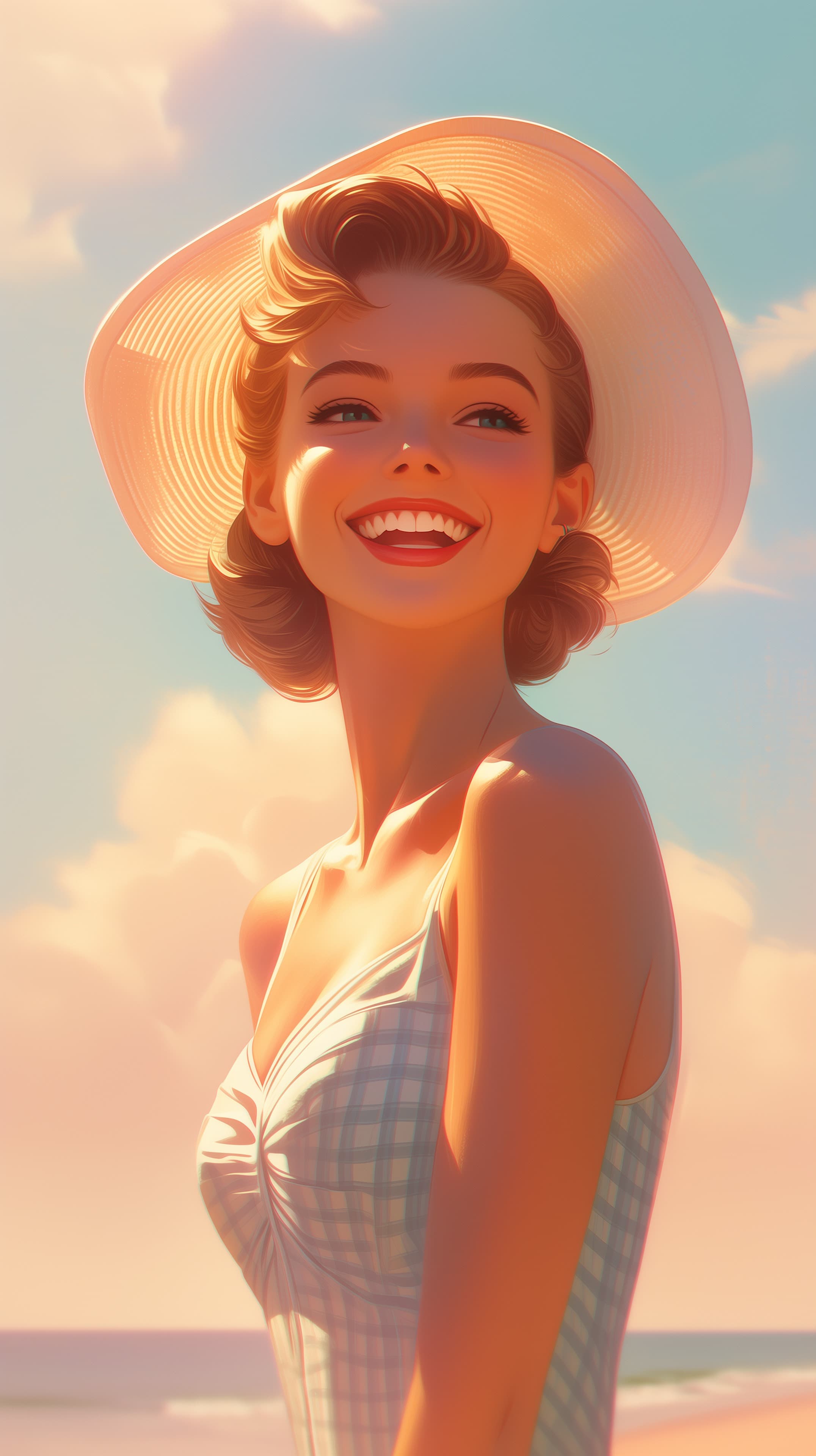 Sunny Beach Portrait: Warm Summer Glow Wallpaper for Desktop Mobile - High Resolution beach Wallpaper for Mobile and Desktop