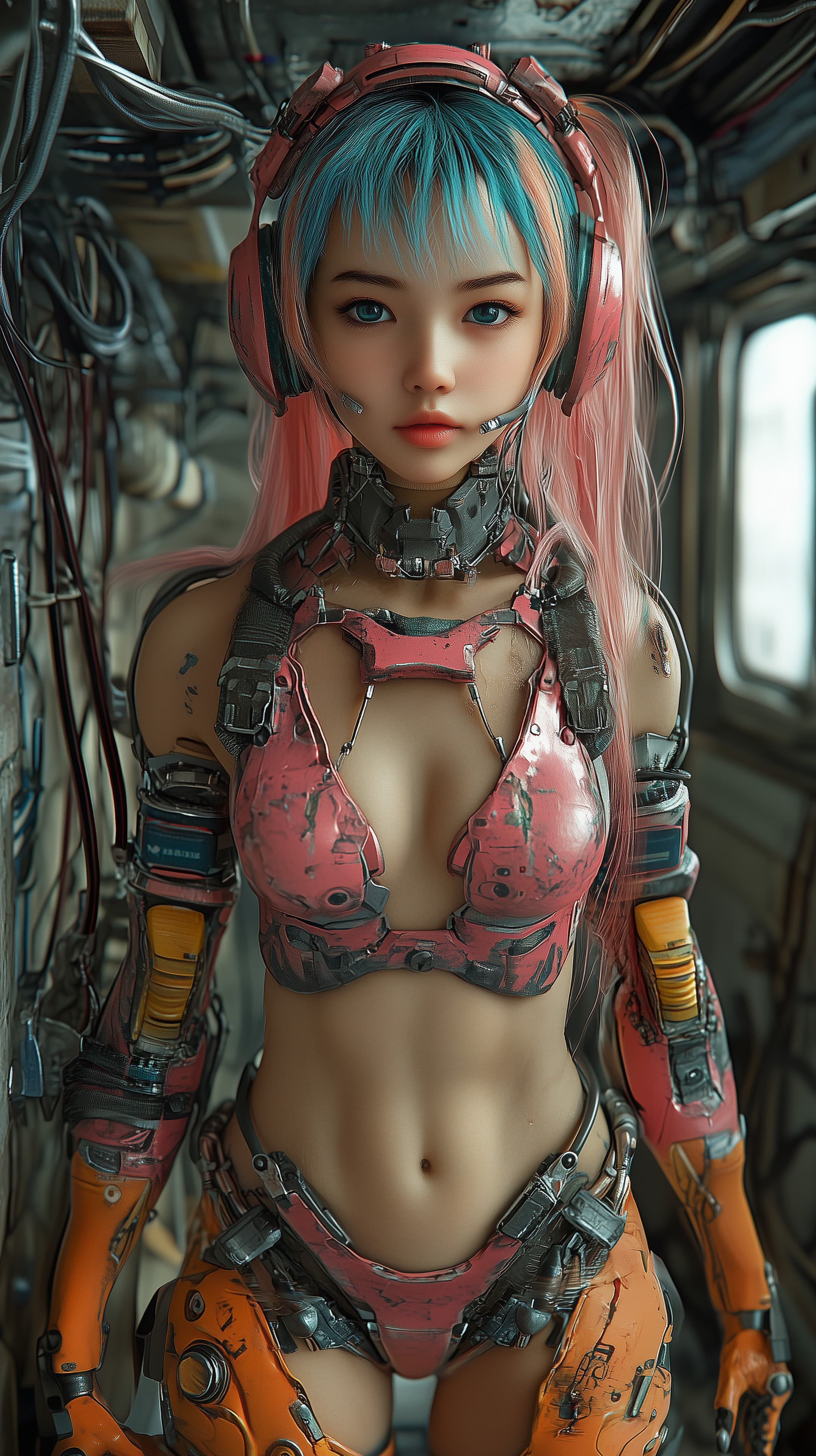 Futuristic Cybernetic Warrior Woman in Neon Armor Wallpaper - High Resolution android Wallpaper for Mobile and Desktop