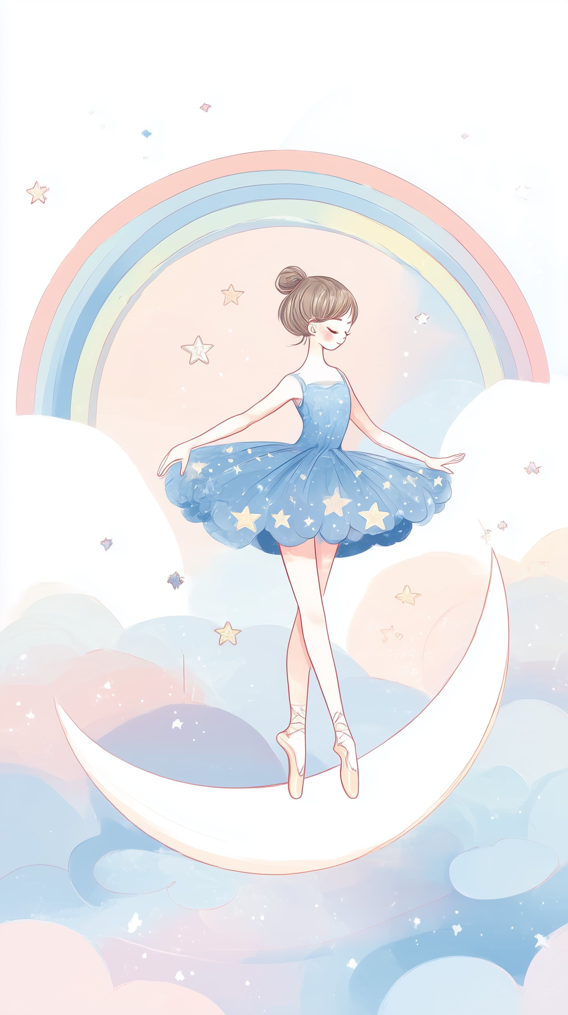 Pastel Ballet Dream: Starry Moon on a Rainbow Wallpaper - High Resolution ballerina Wallpaper for Mobile and Desktop
