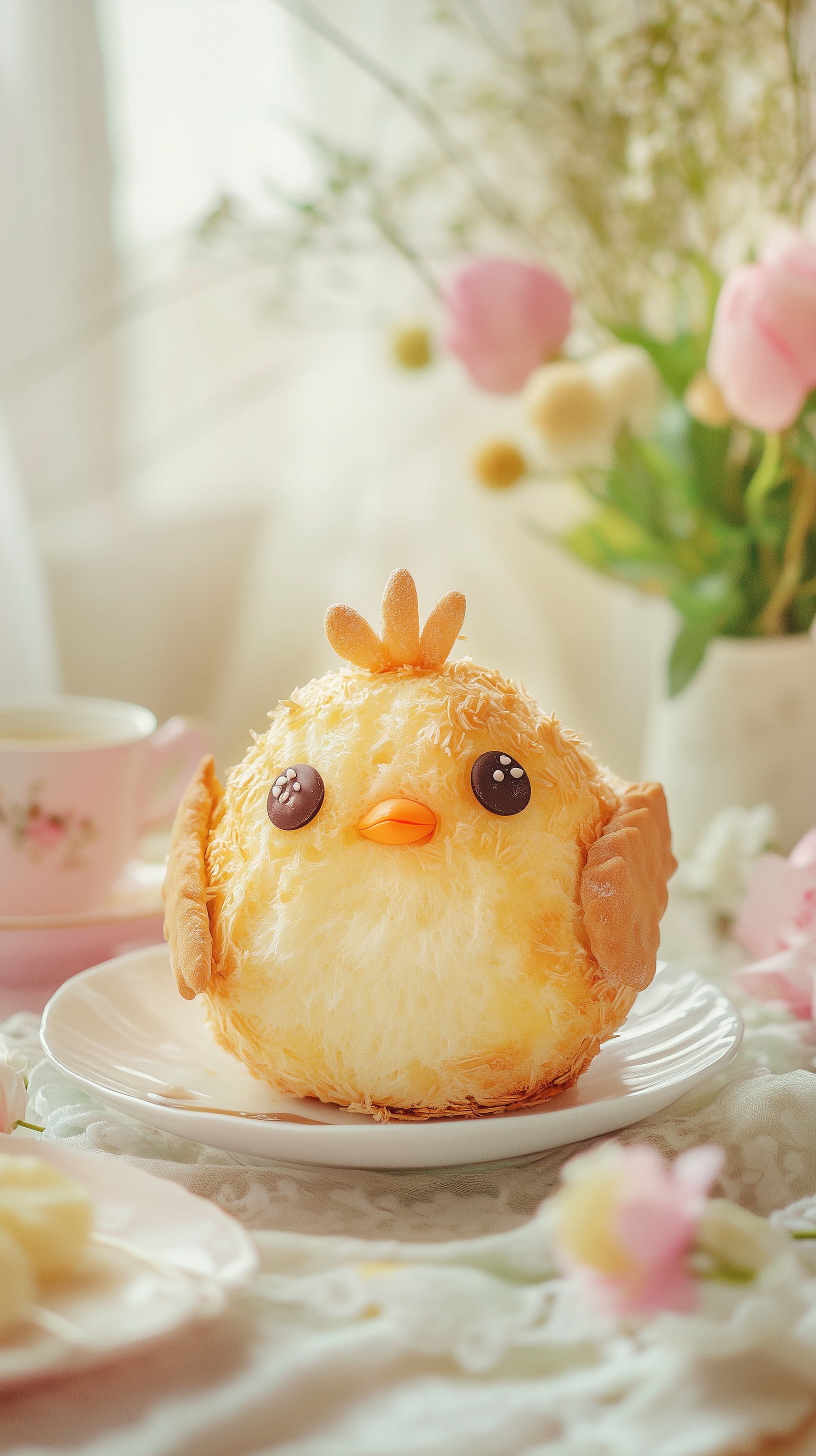 Adorable Fluffy Chick Pastry on a Soft Pastel Table - High Resolution chick-pastry Wallpaper for Mobile and Desktop