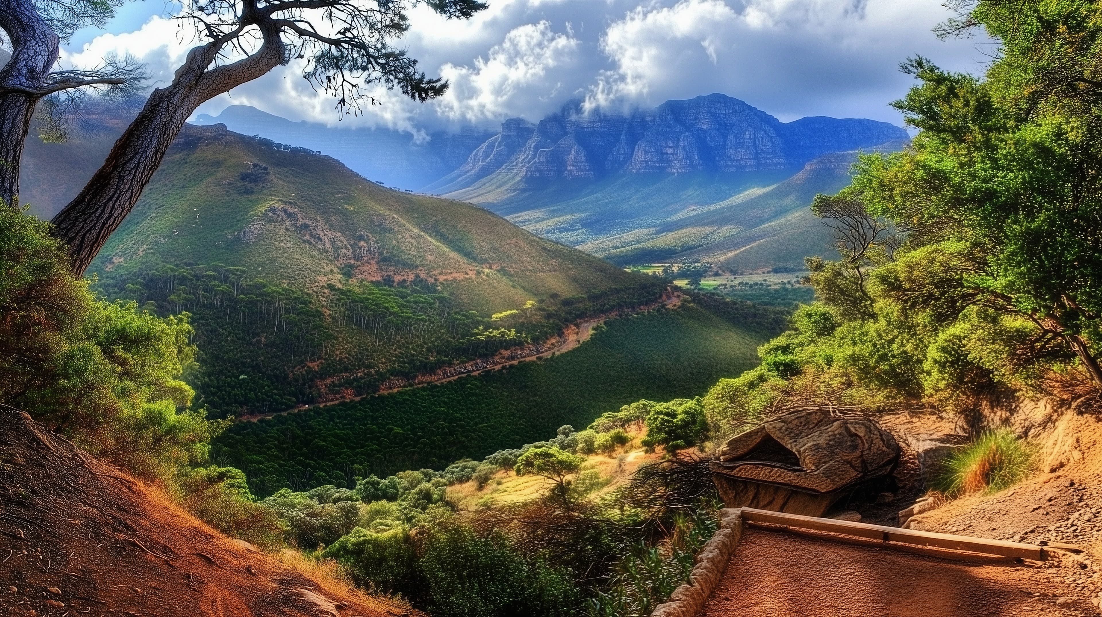 Majestic Mountain Valley Landscape - Lush Green Hills - High Resolution mountains Wallpaper for Mobile and Desktop