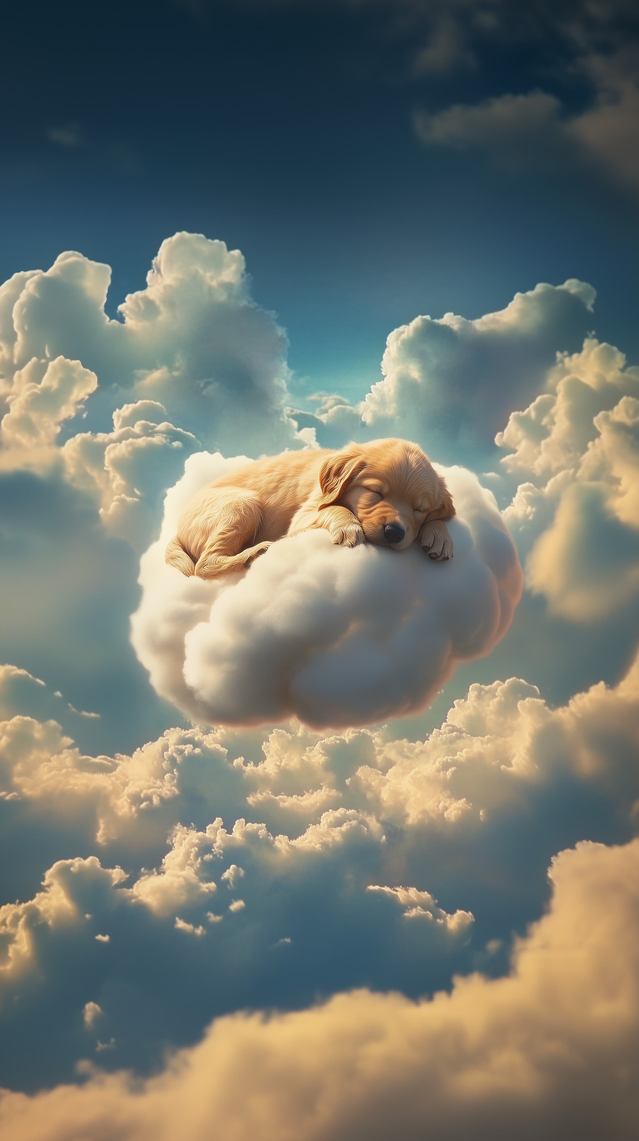 Dreamy Cloud Puppy Wallpaper - Sleepy Dog on a Fluffy Cloud - High Resolution animal-illustration Wallpaper for Mobile and Desktop