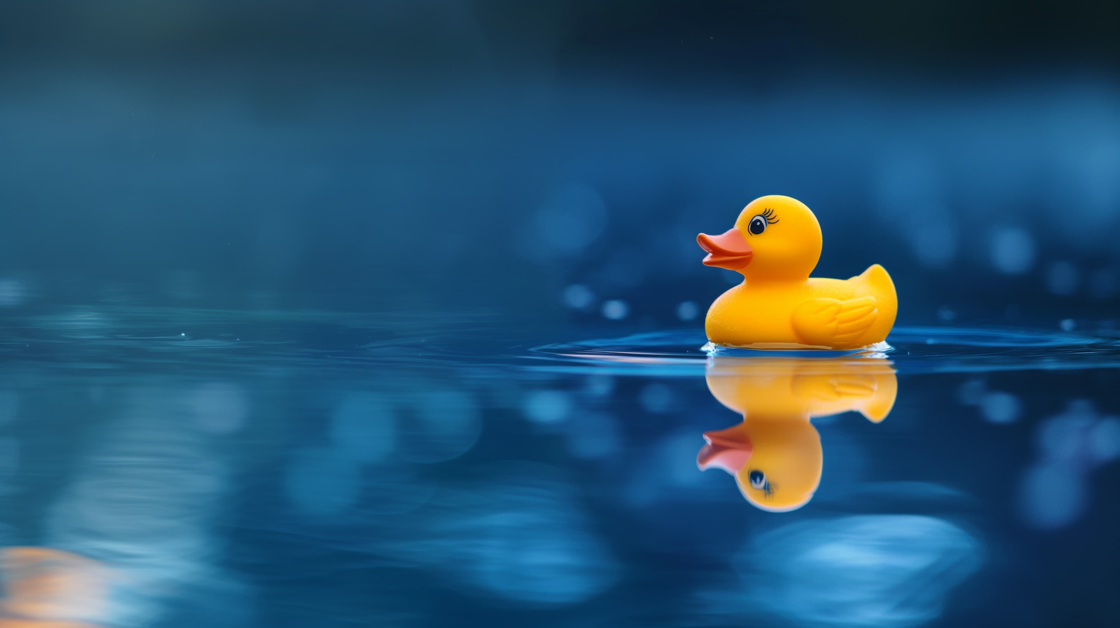 Calm Blue Water Rubber Duck Wallpaper with Serene Reflection - High Resolution blue Wallpaper for Mobile and Desktop