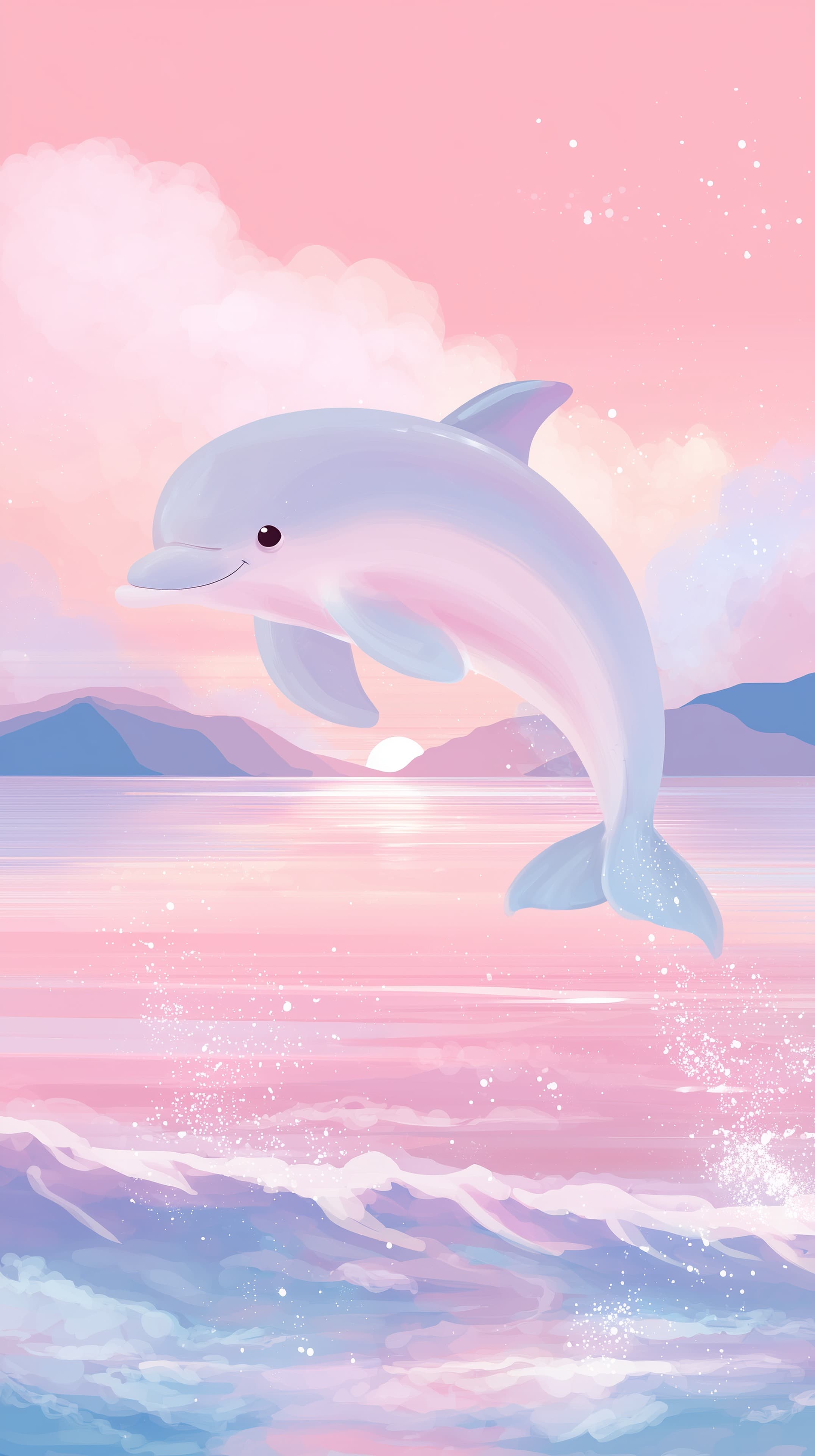 Pastel Dolphin Jump at Sunset Soft Pink Ocean Wallpaper - High Resolution calm-sea-scene Wallpaper for Mobile and Desktop