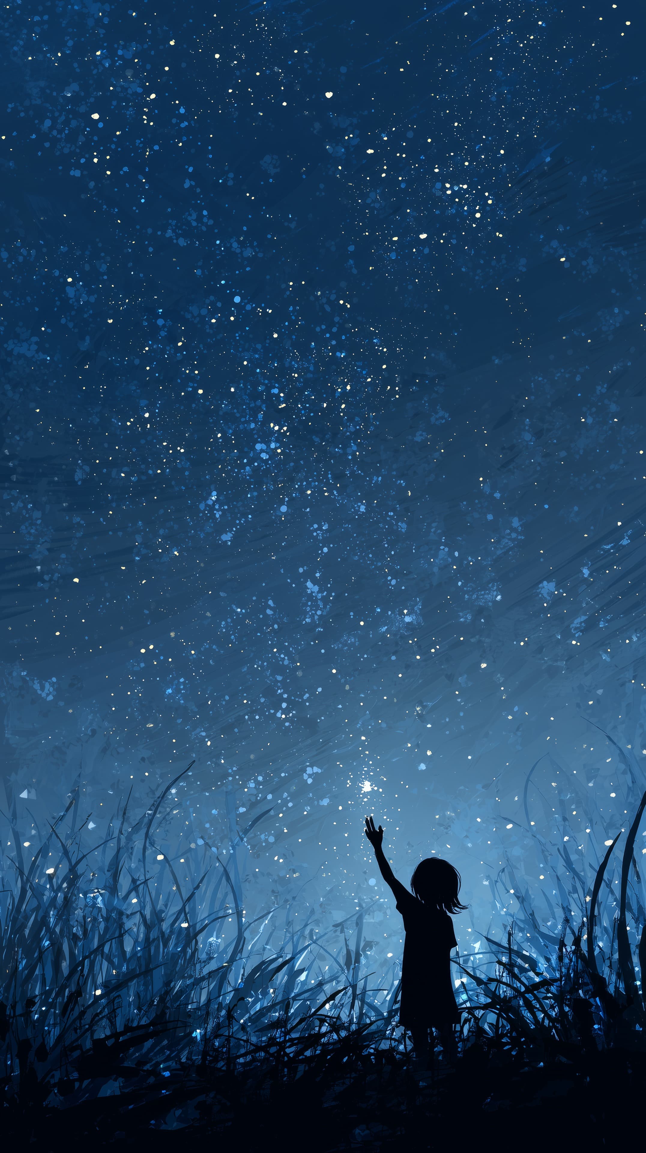 Dreamy Night Sky Wallpaper — Silhouette Reaching for Stars - High Resolution artistic-illustration Wallpaper for Mobile and Desktop