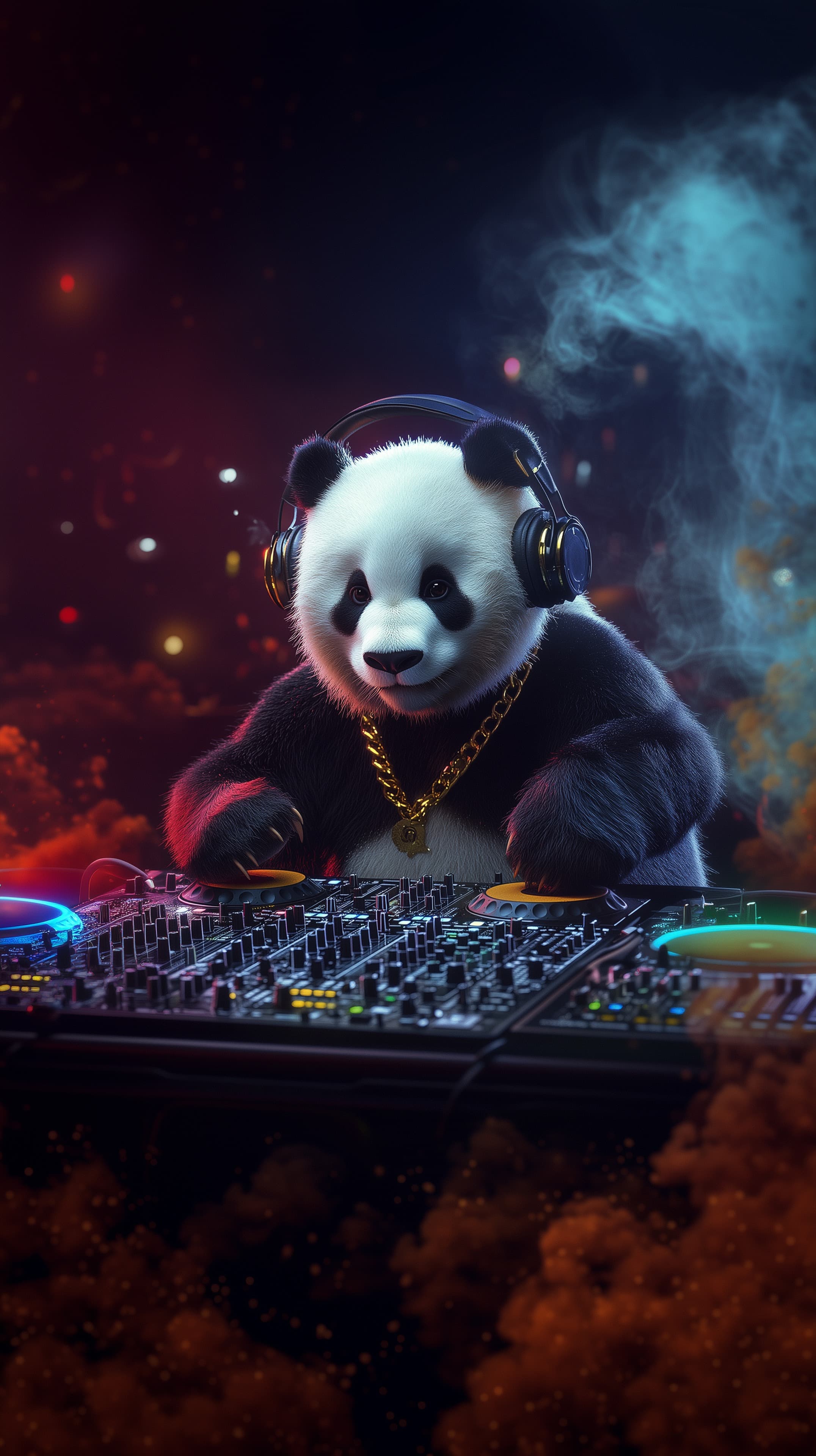 Panda DJ in Neon Nightclub - Cute Animal Music Wallpaper - High Resolution 3d-illustration Wallpaper for Mobile and Desktop