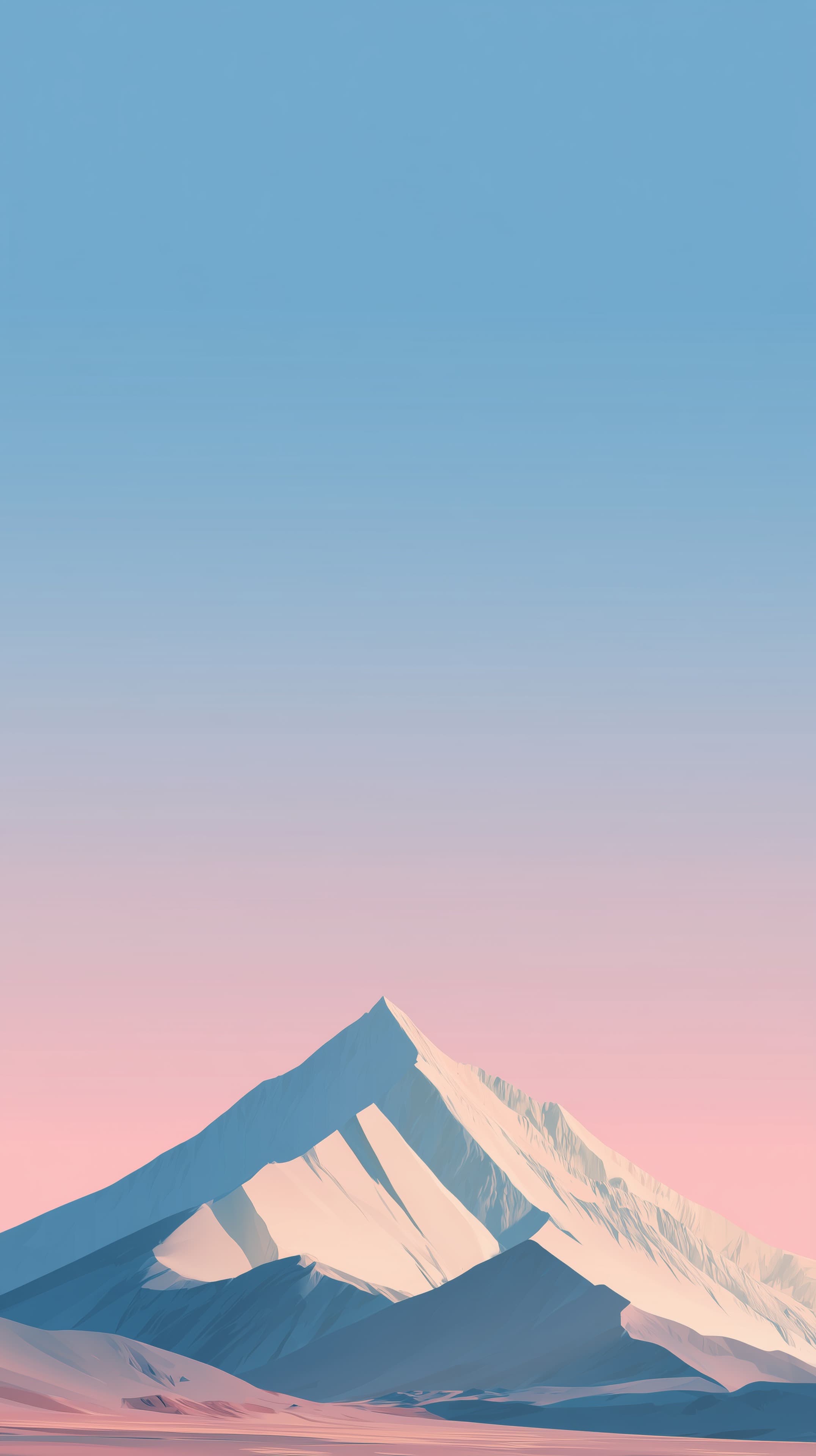 Pastel Sunrise Mountain Landscape – Minimal Snow Peak Artwork - High Resolution blue-to-pink-sky Wallpaper for Mobile and Desktop
