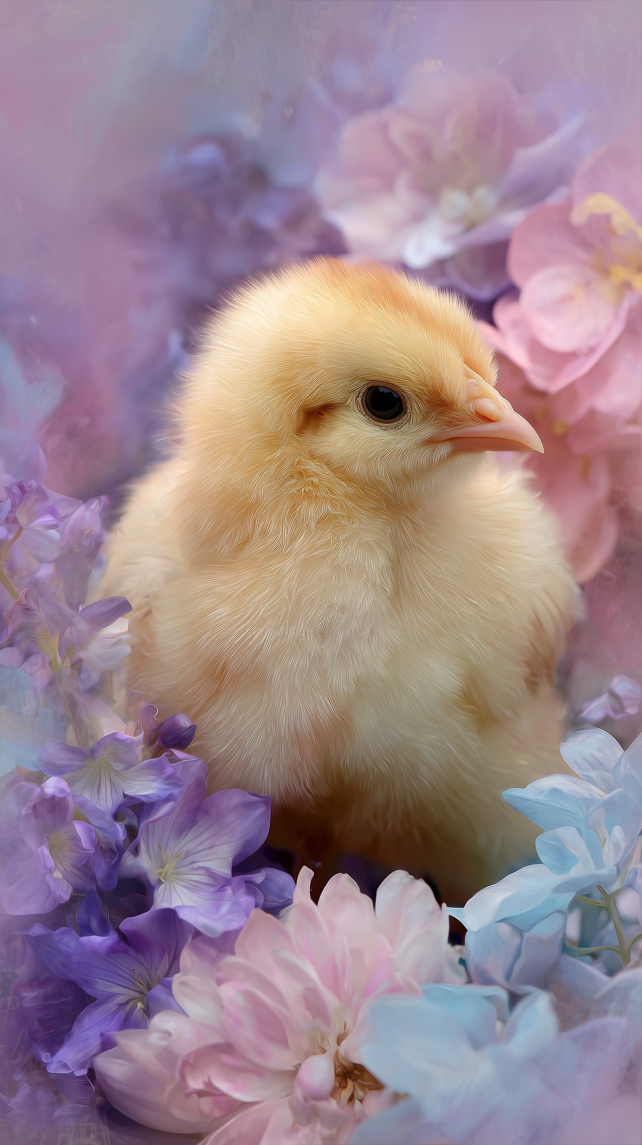 Adorable Yellow Chick in Dreamy Floral Garden Wallpaper - High Resolution chick Wallpaper for Mobile and Desktop
