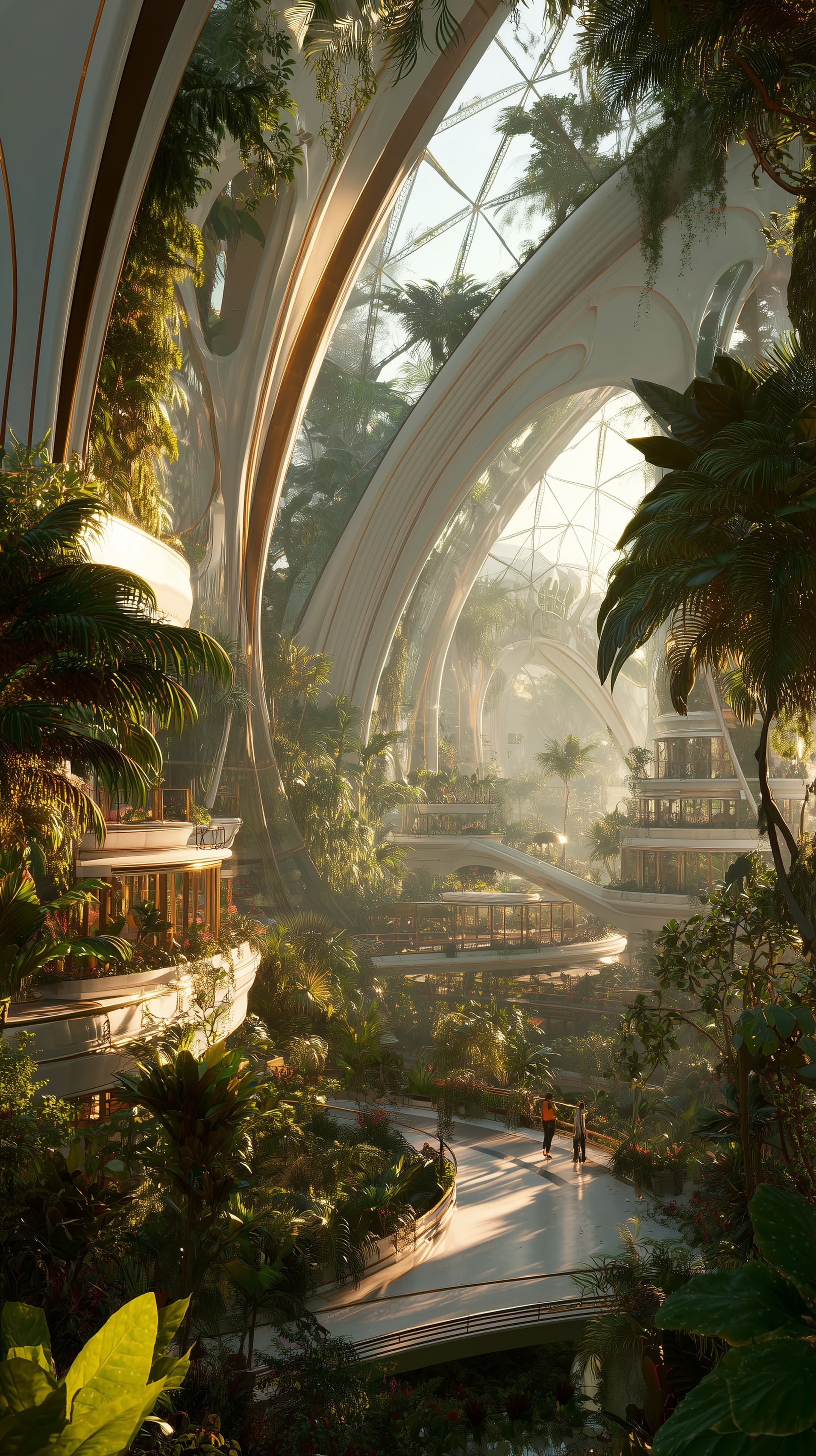 Futuristic Indoor Garden Atrium with Lush Greenery - High Resolution atrium Wallpaper for Mobile and Desktop