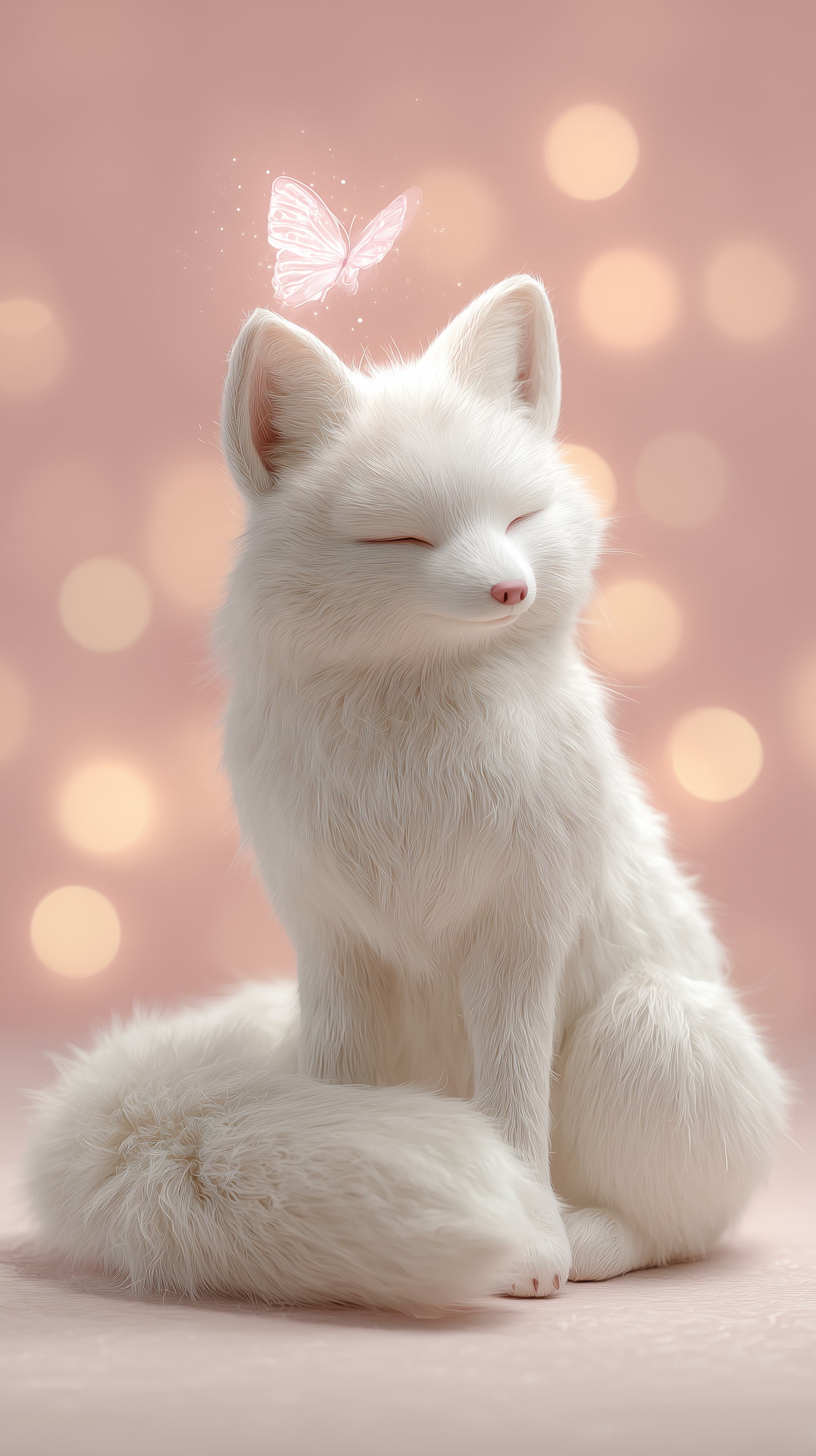White Fluffy Cat with Butterfly - Soft Pink Dream Wallpaper - High Resolution butterfly Wallpaper for Mobile and Desktop