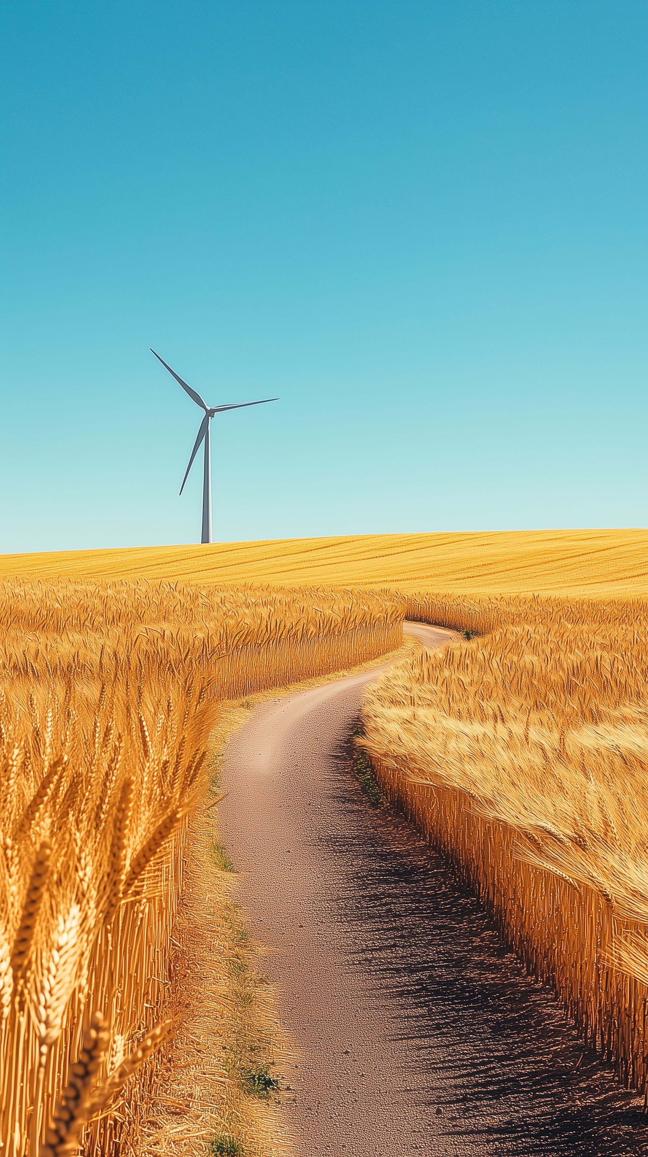 Golden Wheat Field and Wind Turbine - Serene Landscape Wallpaper - High Resolution agriculture Wallpaper for Mobile and Desktop
