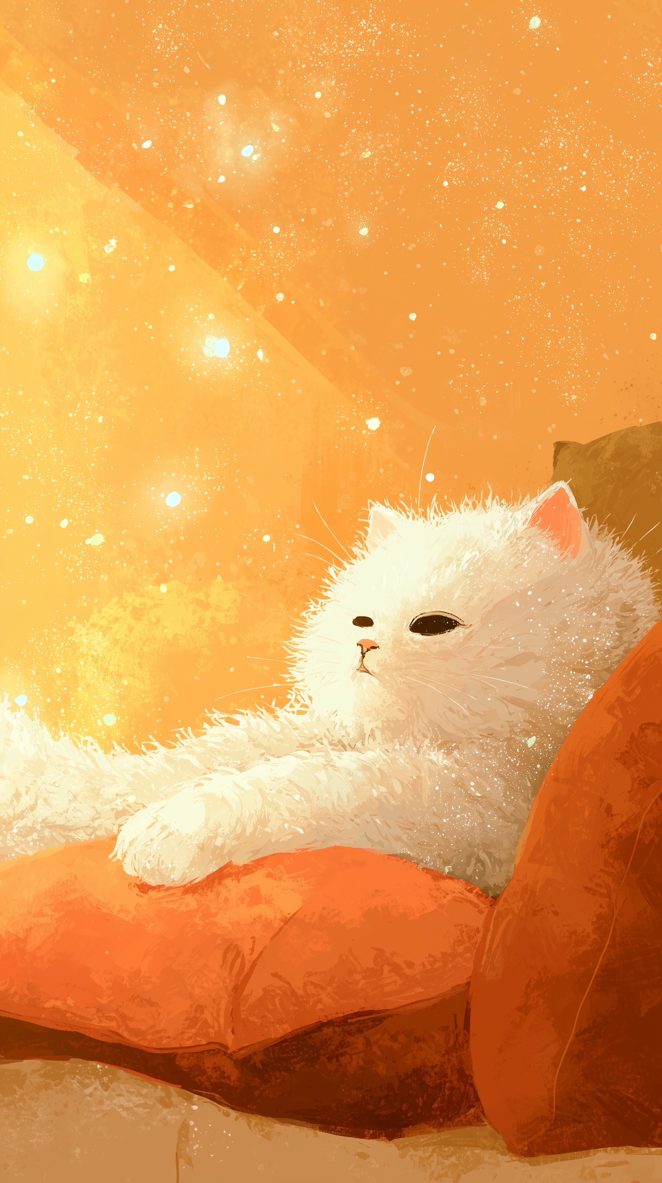 Cozy Solar Cat Nap in Warm Orange Light - Dreamy Wallpaper - High Resolution cat Wallpaper for Mobile and Desktop