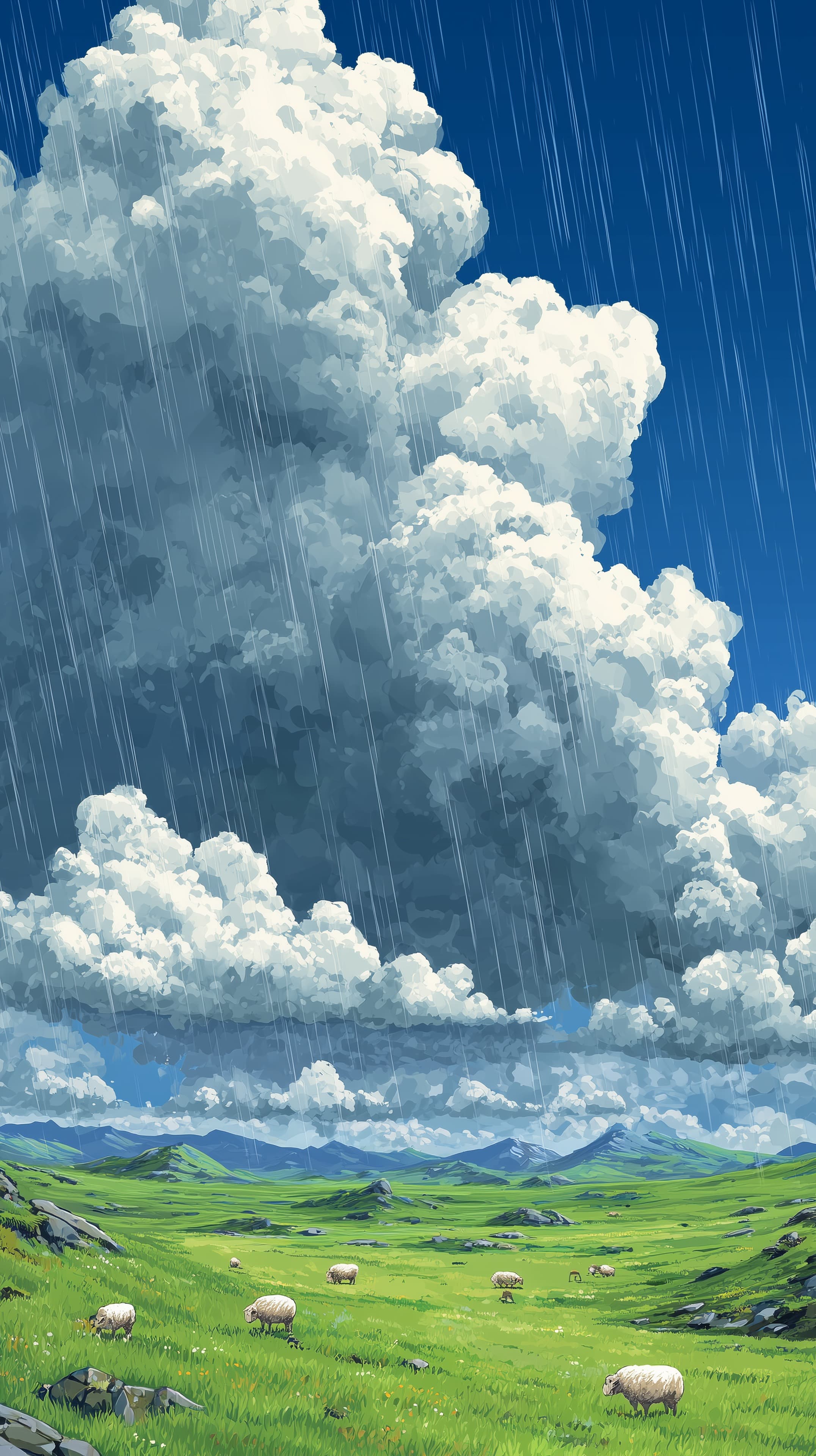 Stormy Sky Landscape: Dramatic Clouds Over a Green Valley - High Resolution cloudscape Wallpaper for Mobile and Desktop