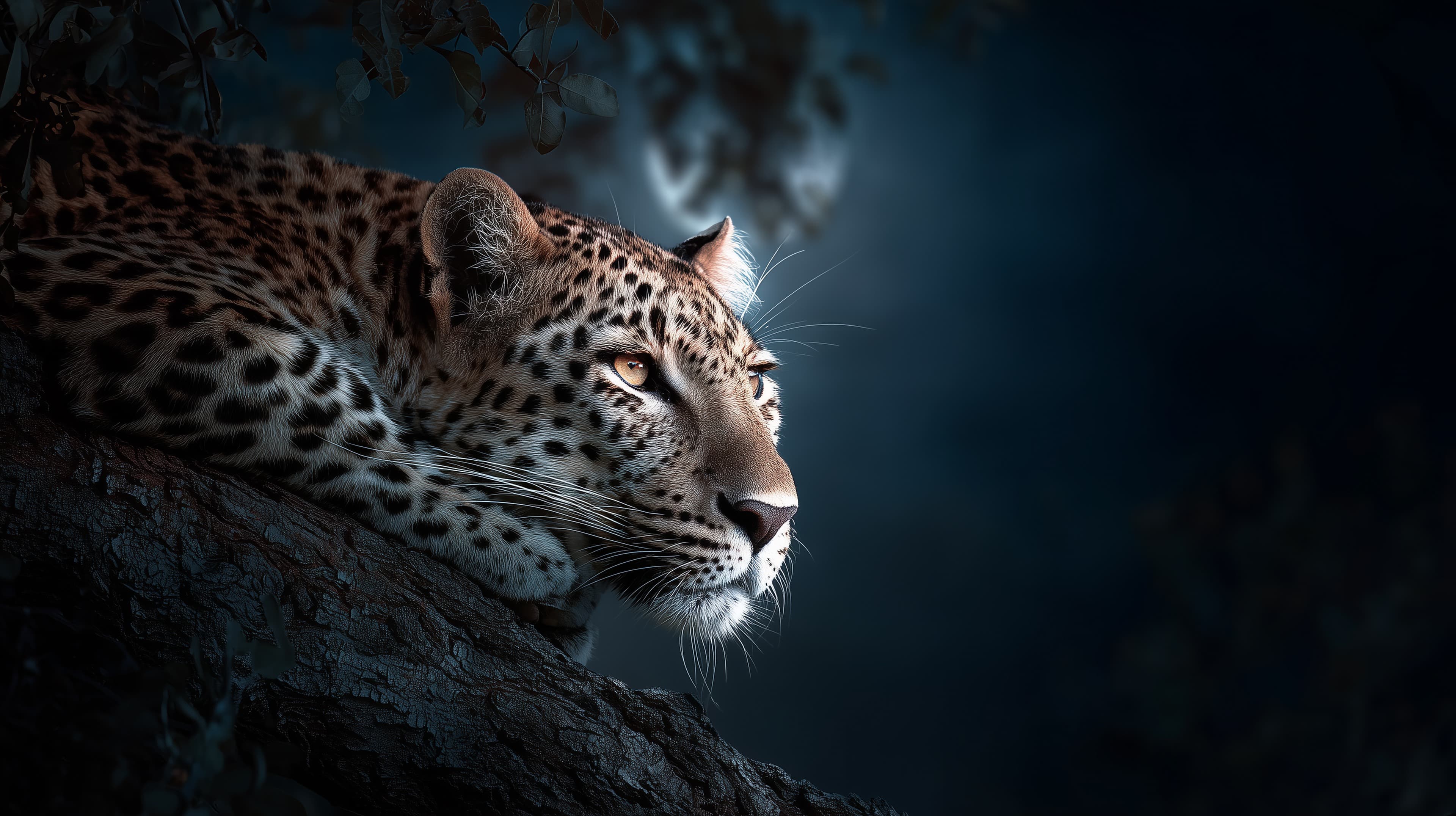 Moonlit Leopard Portrait on Dark Night Rocks Sleek Wildlife - High Resolution leopard Wallpaper for Mobile and Desktop