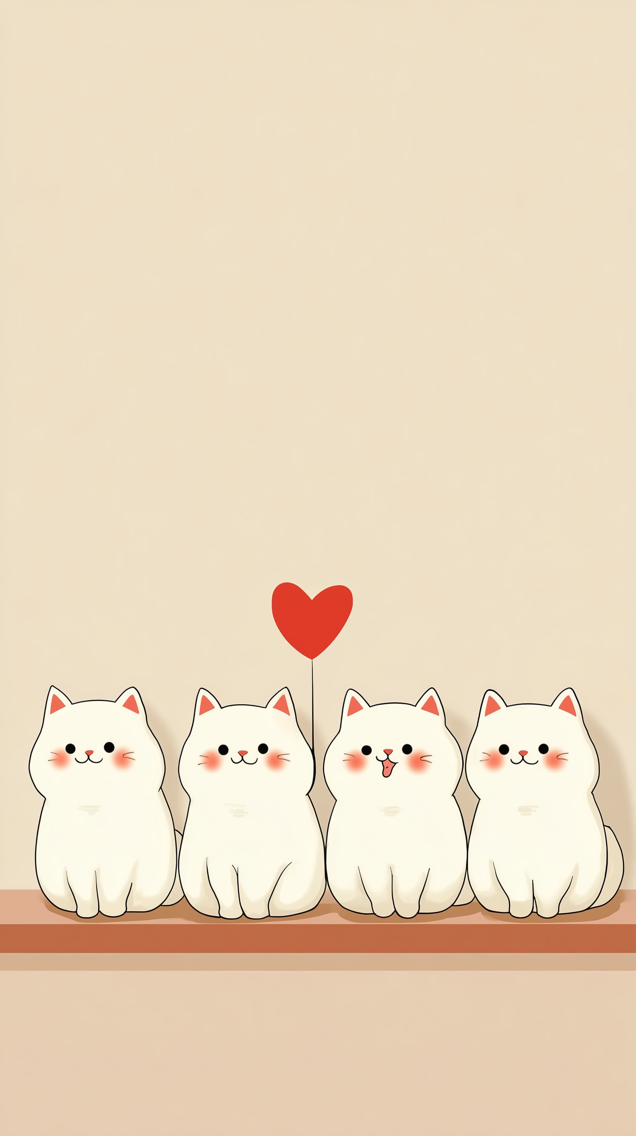 Adorable White Cats with Heart Balloon - Cute Cartoon Wallpaper - High Resolution adorable-pets Wallpaper for Mobile and Desktop